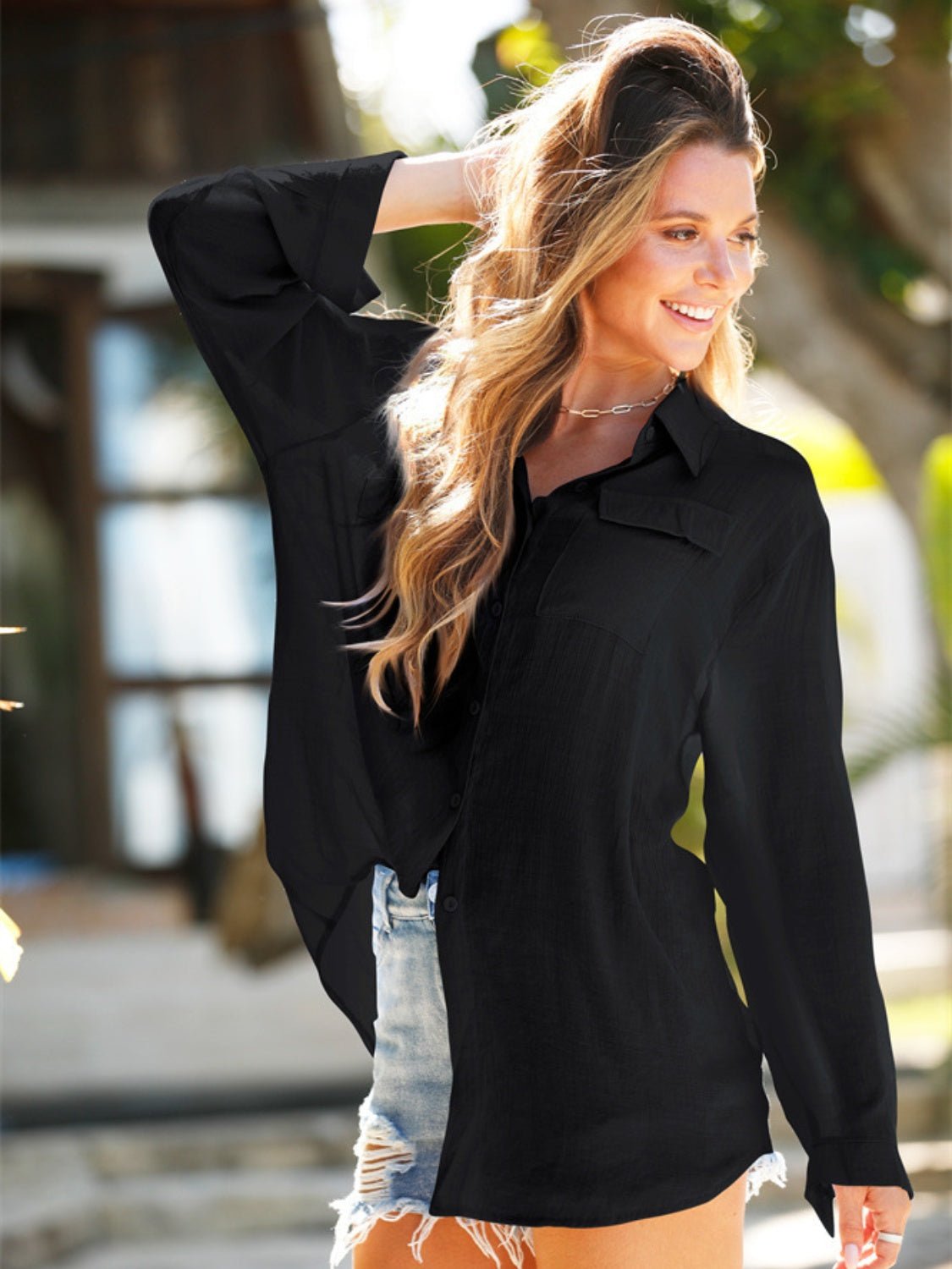 Pocketed Dropped Shoulder Cover Up - Fashion Girl Online Store