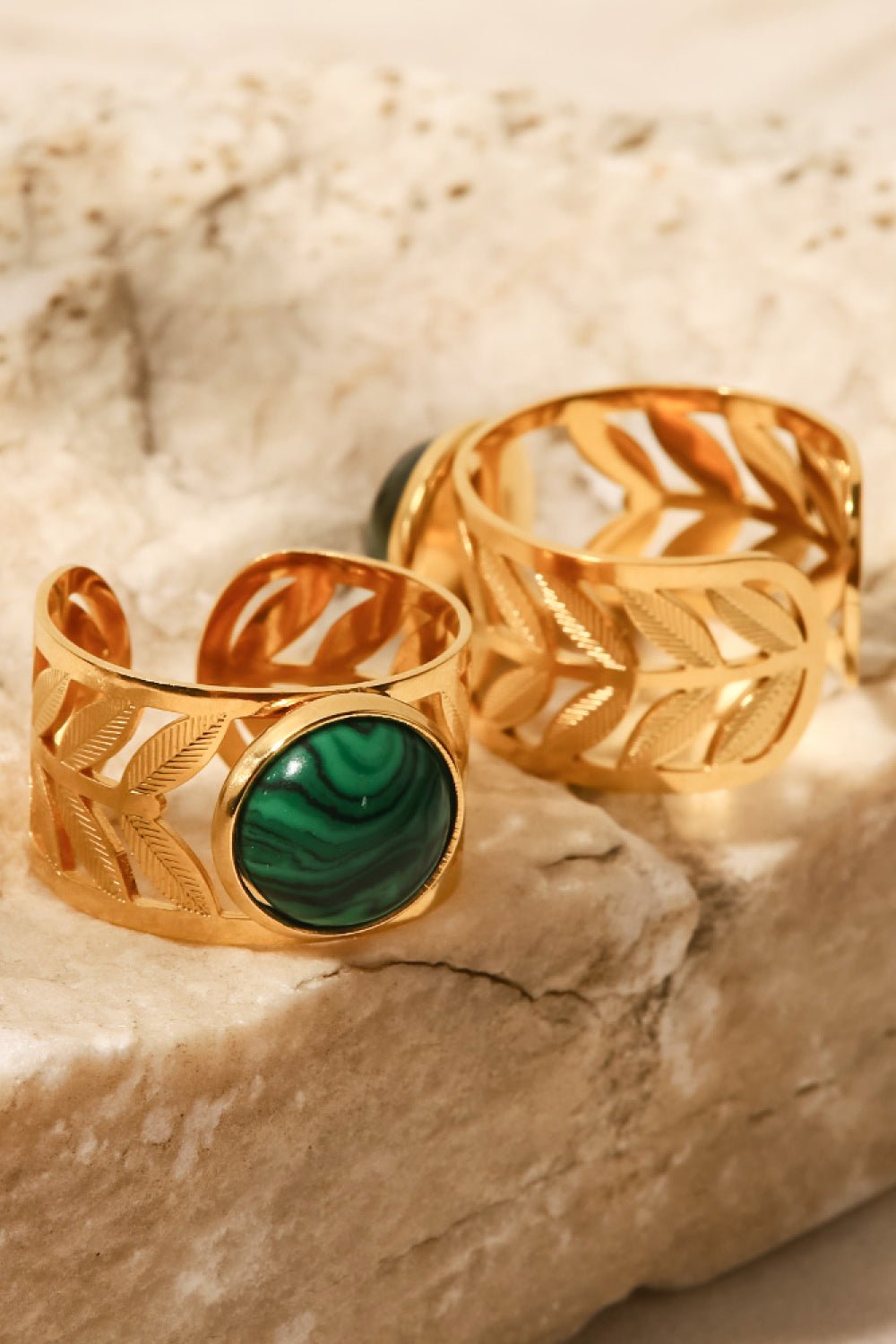 18k Gold Plated Malachite Leaf Ring - Fashion Girl Online Store