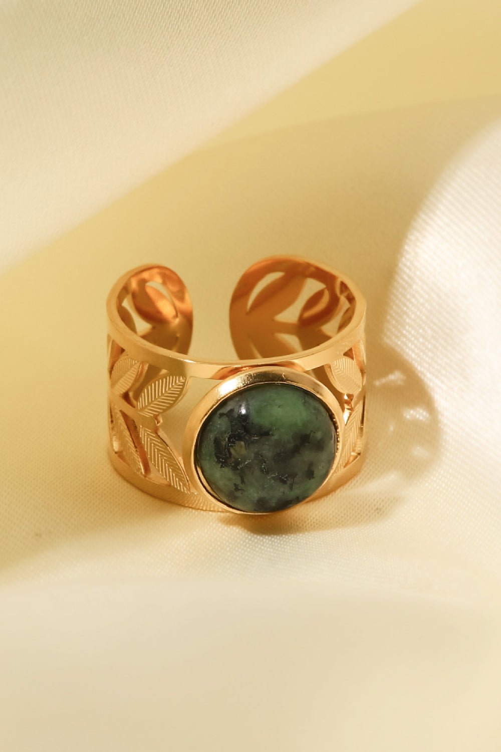 18k Gold Plated Malachite Leaf Ring - Fashion Girl Online Store