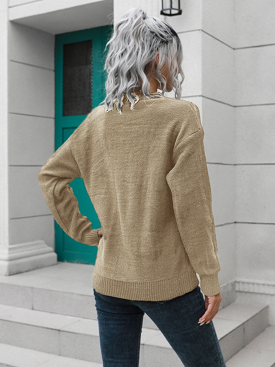 Dropped Shoulder Button Detail Sweater