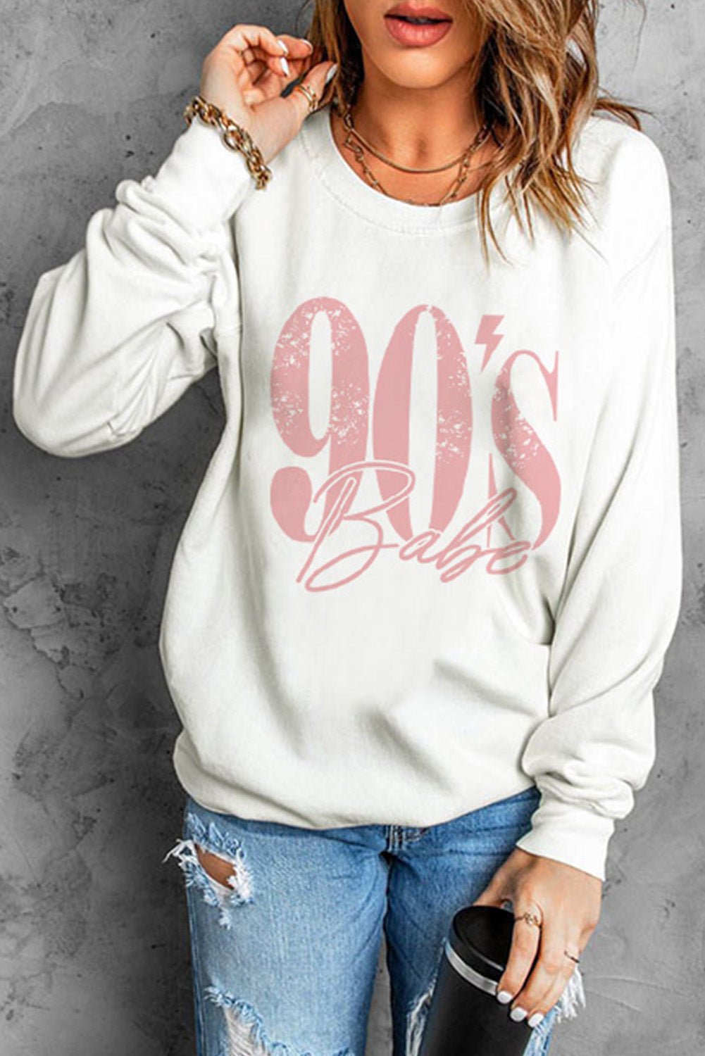 90's BABE Graphic Dropped Shoulder Sweatshirt - Fashion Girl Online Store
