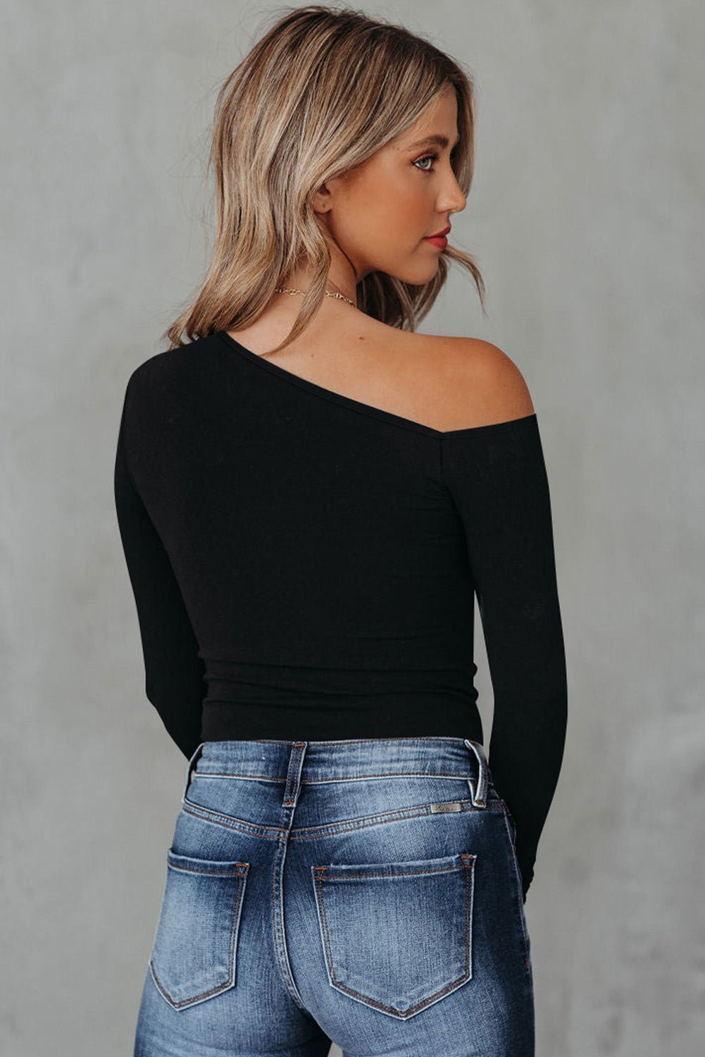 Asymmetrical Neck Long Sleeve Top - Fashion Girl Online Store