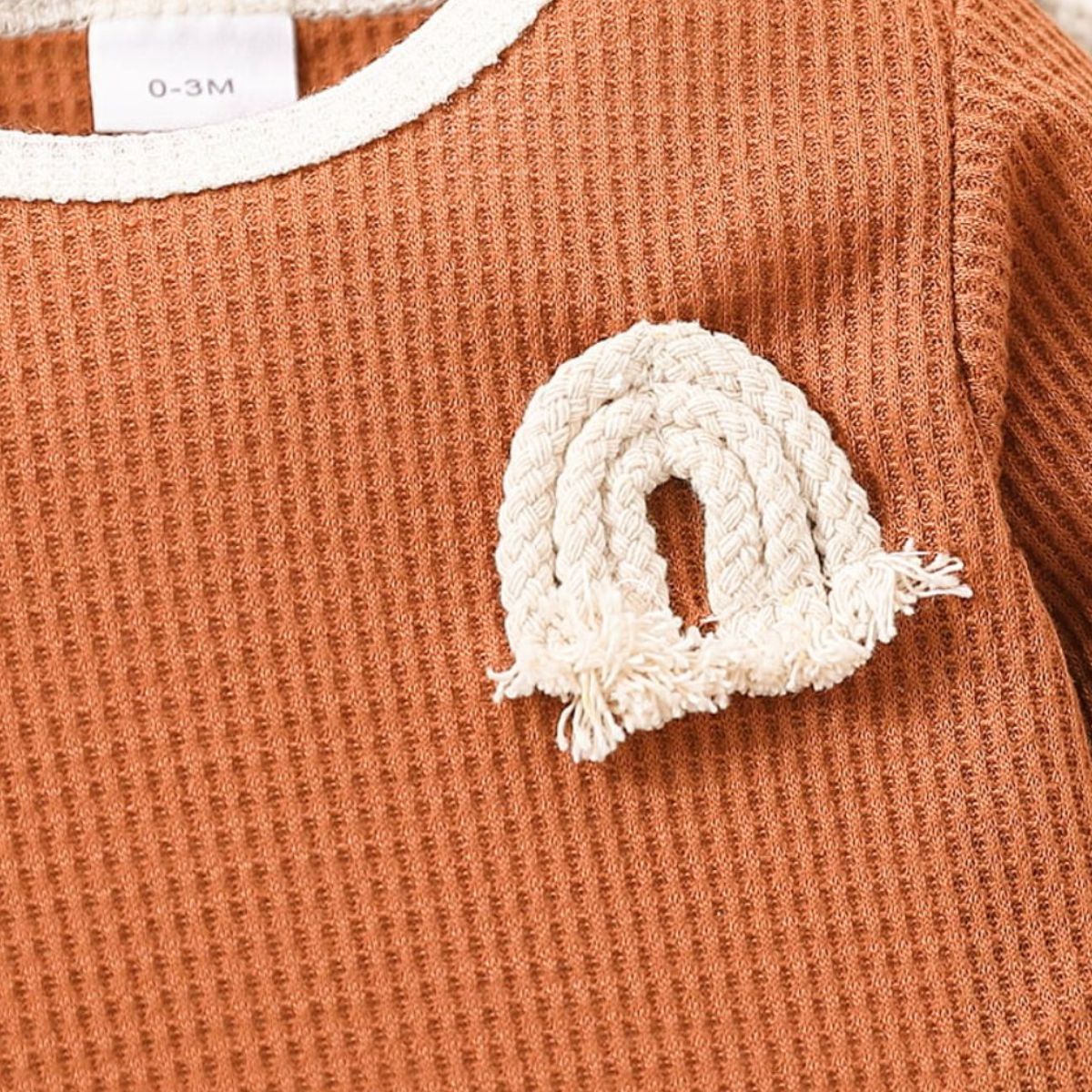 Baby Contrast Trim Waffle-Knit Long Sleeve Bodysuit - Fashion Girl Online Store