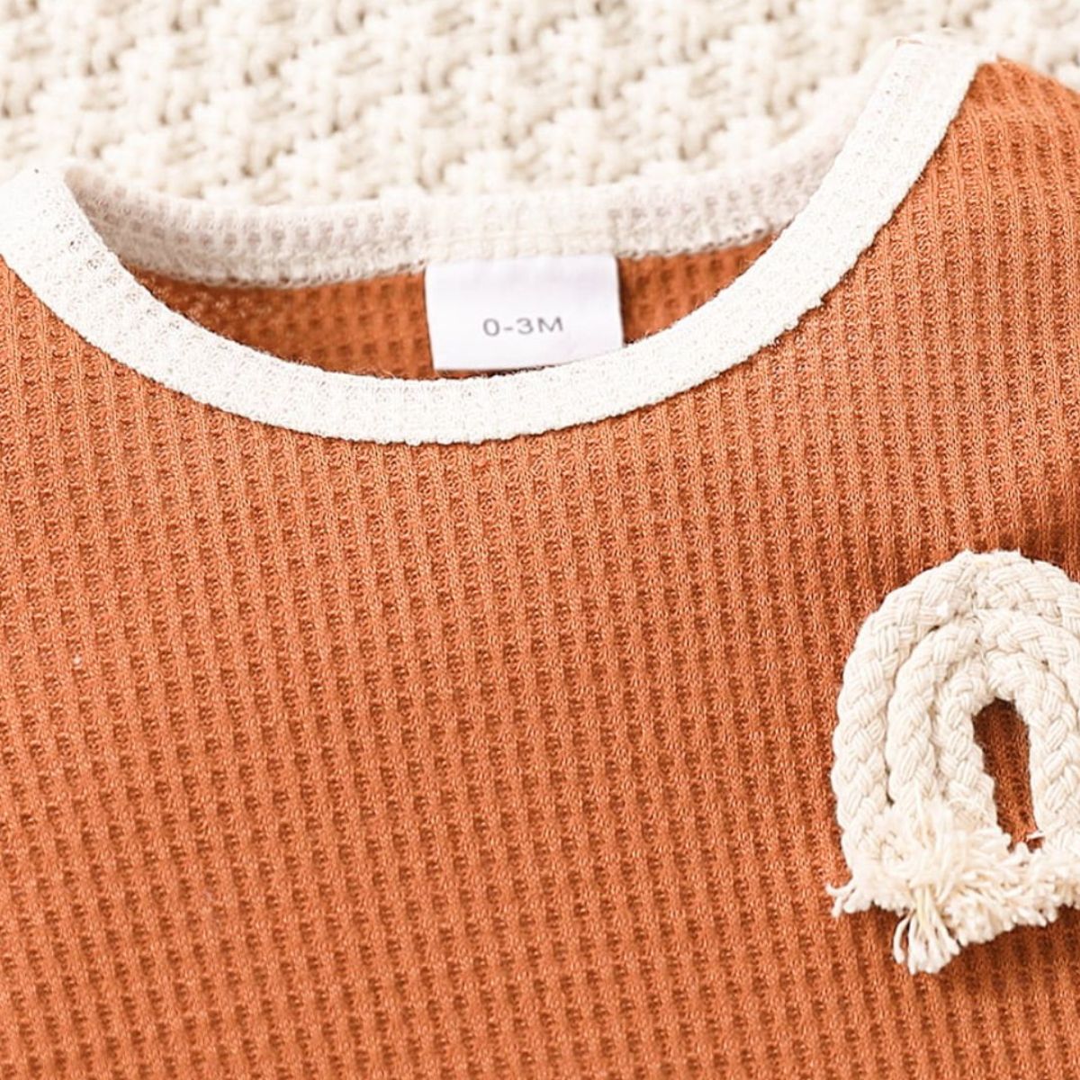 Baby Contrast Trim Waffle-Knit Long Sleeve Bodysuit - Fashion Girl Online Store
