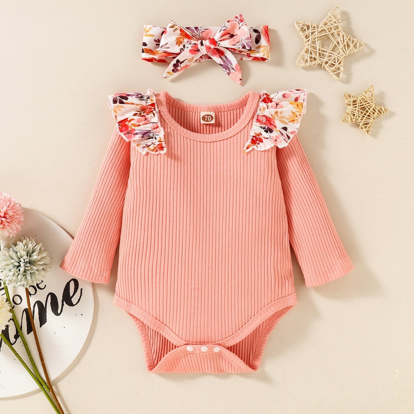 Baby Floral Ribbed Bodysuit and Pants Set Age: 0-2yrs - Fashion Girl Online Store