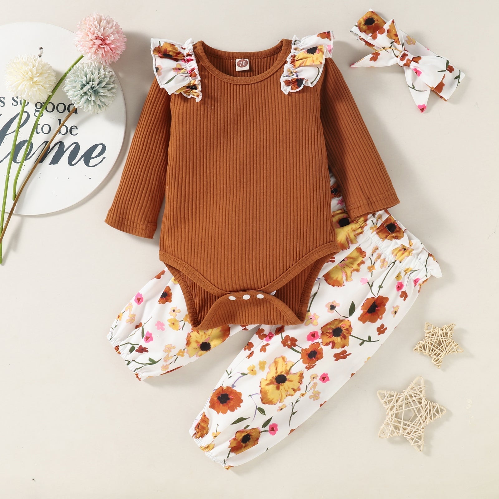 Baby Floral Ribbed Bodysuit and Pants Set Age: 0-2yrs - Fashion Girl Online Store