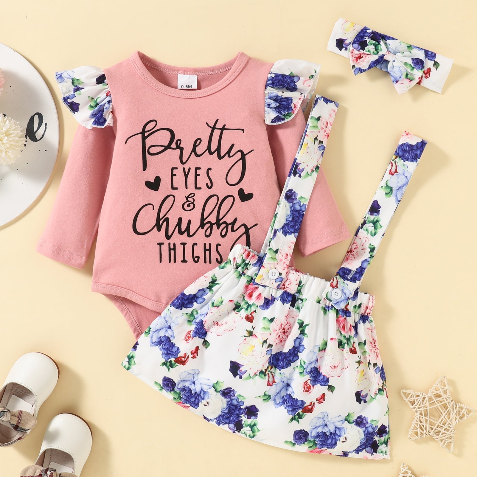 Baby Girl Graphic Bodysuit and Pinafore Skirt Set Age: 0-2y - Fashion Girl Online Store