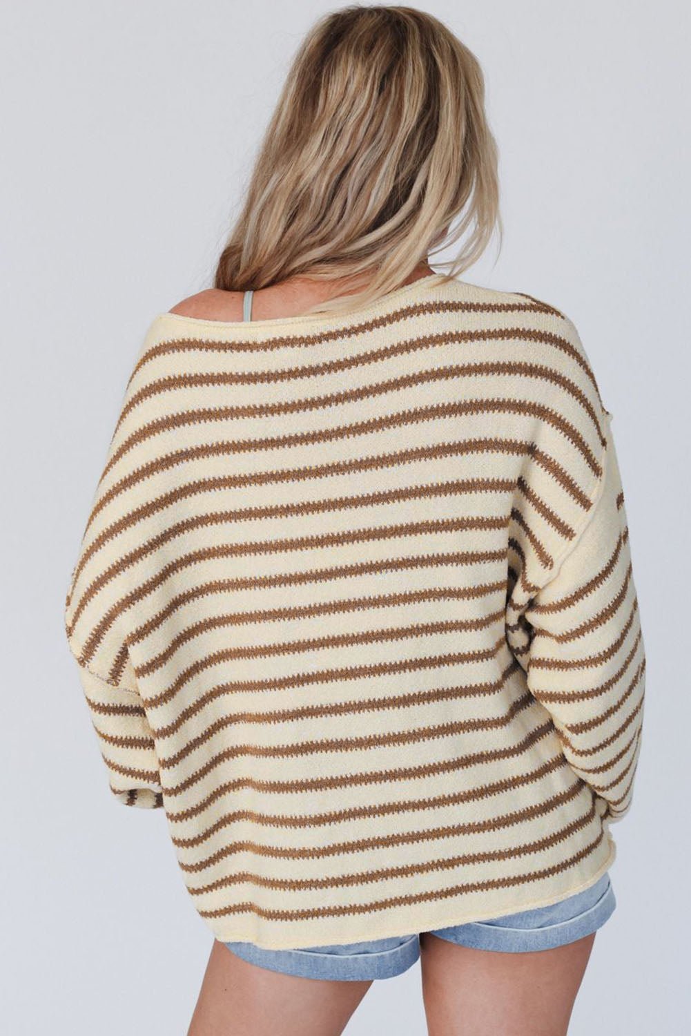 Boat Neck Long Sleeve Striped Sweater - Fashion Girl Online Store