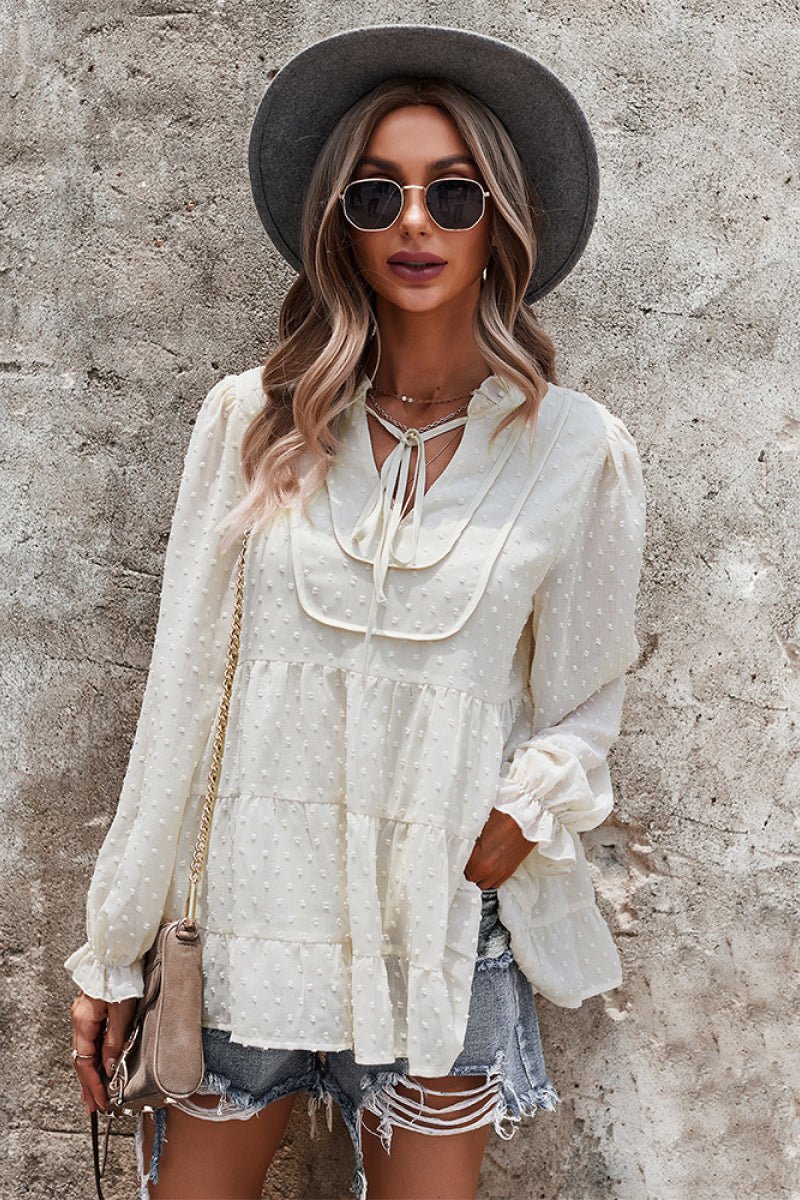 Bri Babydoll Tiered Blouse in Beige - Fashion Girl Online Store