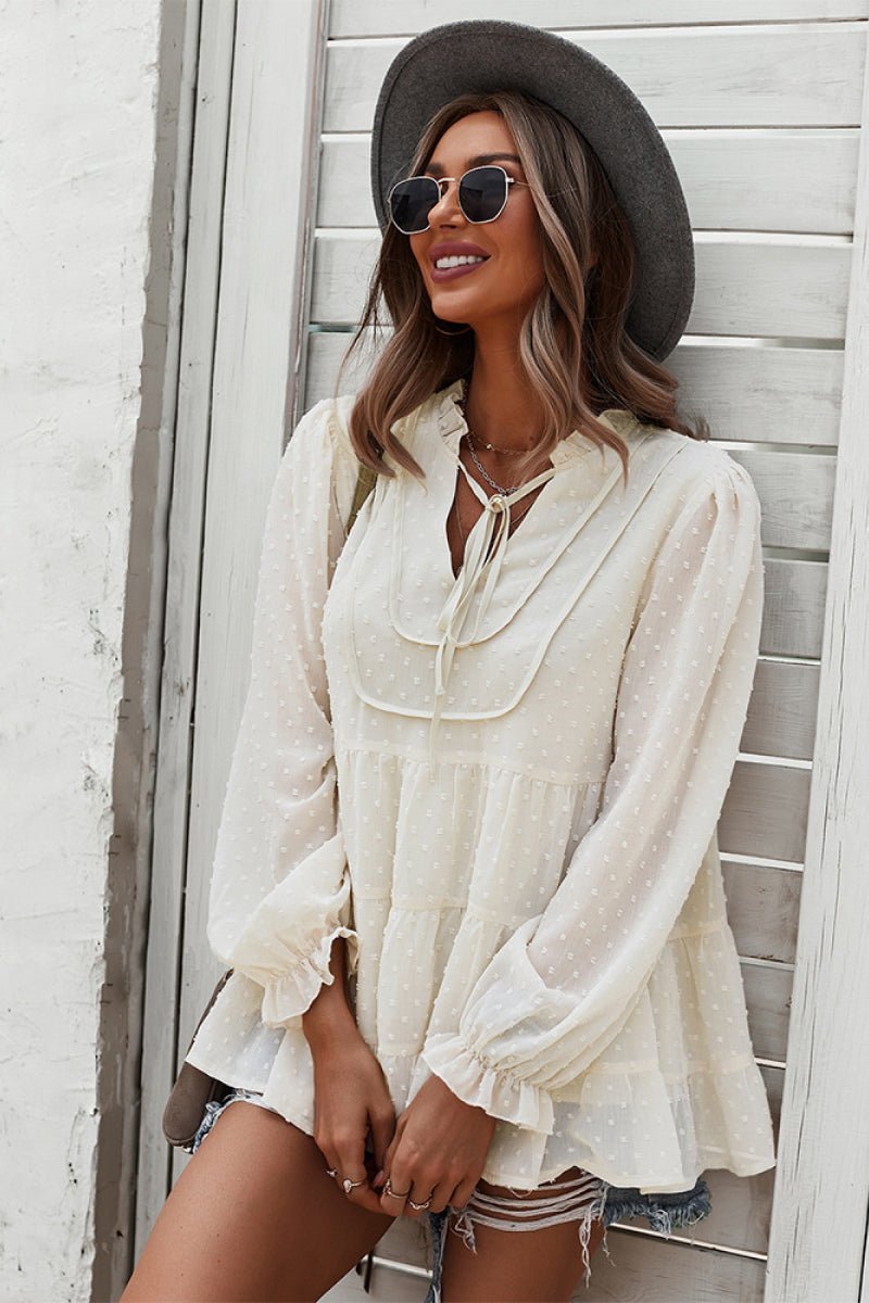 Bri Babydoll Tiered Blouse in Beige - Fashion Girl Online Store