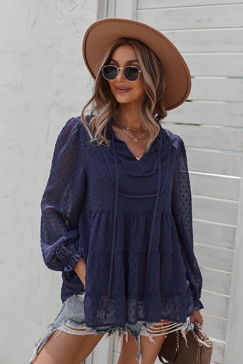 Bri Babydoll Tiered Blouse in Navy - Fashion Girl Online Store