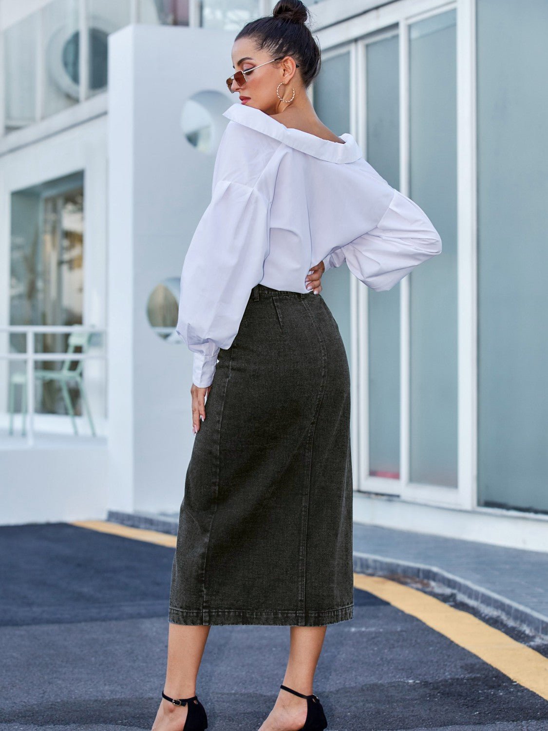 Button Down Denim Skirt - Fashion Girl Online Store