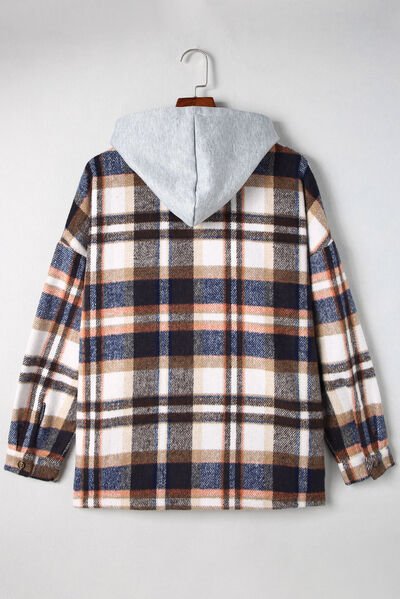 Button Up Plaid Hooded Jacket - Fashion Girl Online Store