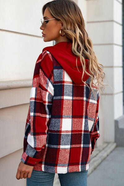 Button Up Plaid Hooded Jacket - Fashion Girl Online Store