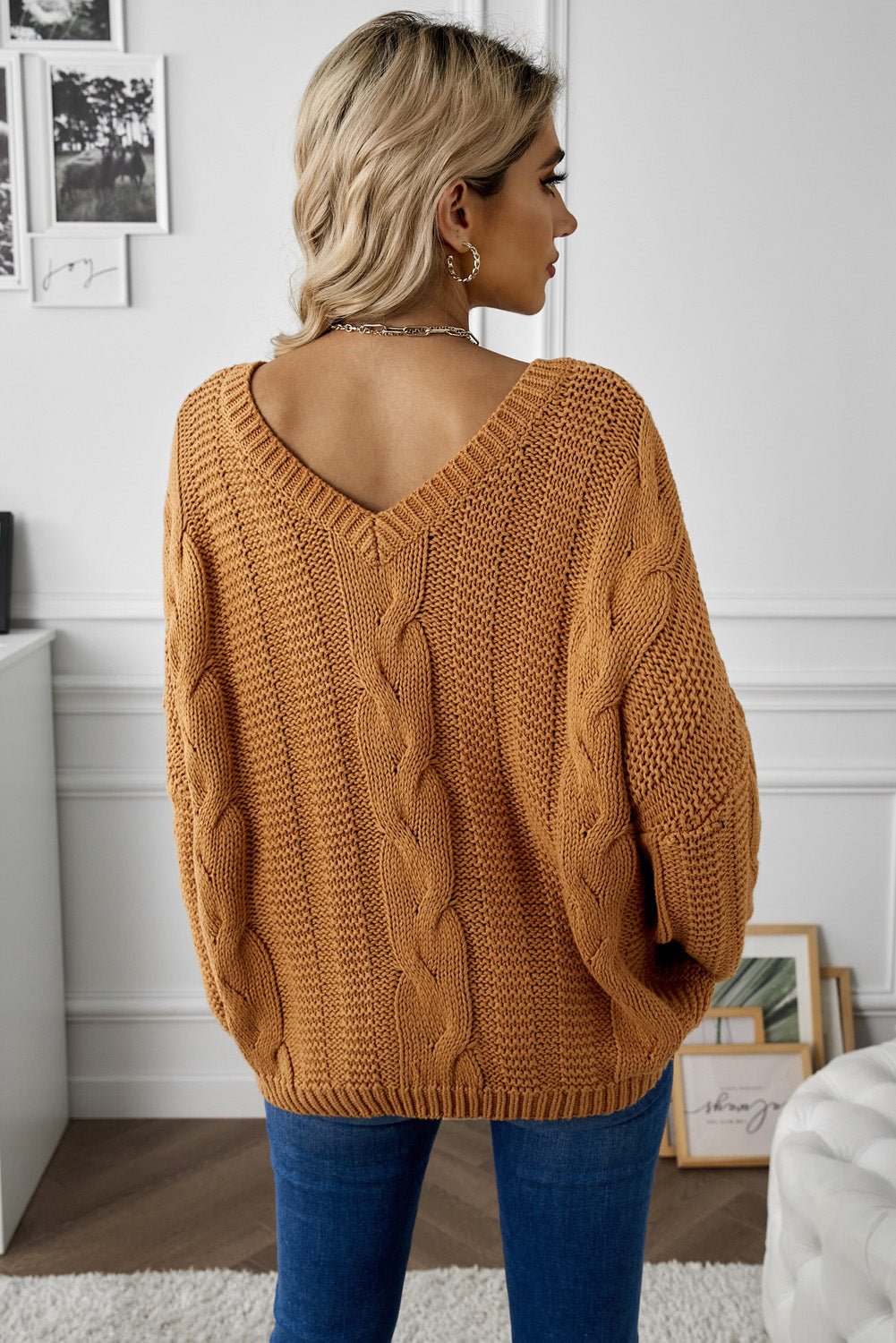 Cable Knit V-Neck Sweater - Fashion Girl Online Store