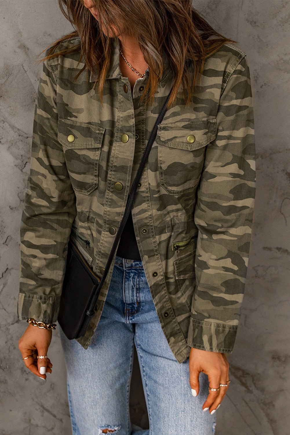 Camouflage Snap Down Jacket - Fashion Girl Online Store