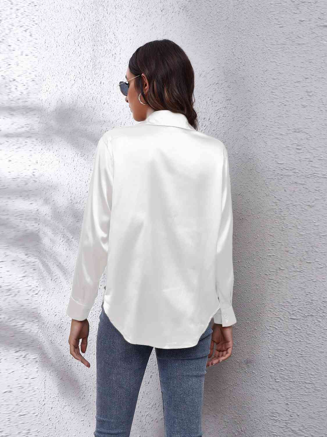 Collared Neck Buttoned Long Sleeve Shirt - Fashion Girl Online Store