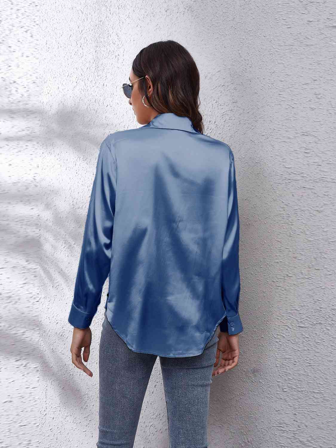 Collared Neck Buttoned Long Sleeve Shirt - Fashion Girl Online Store