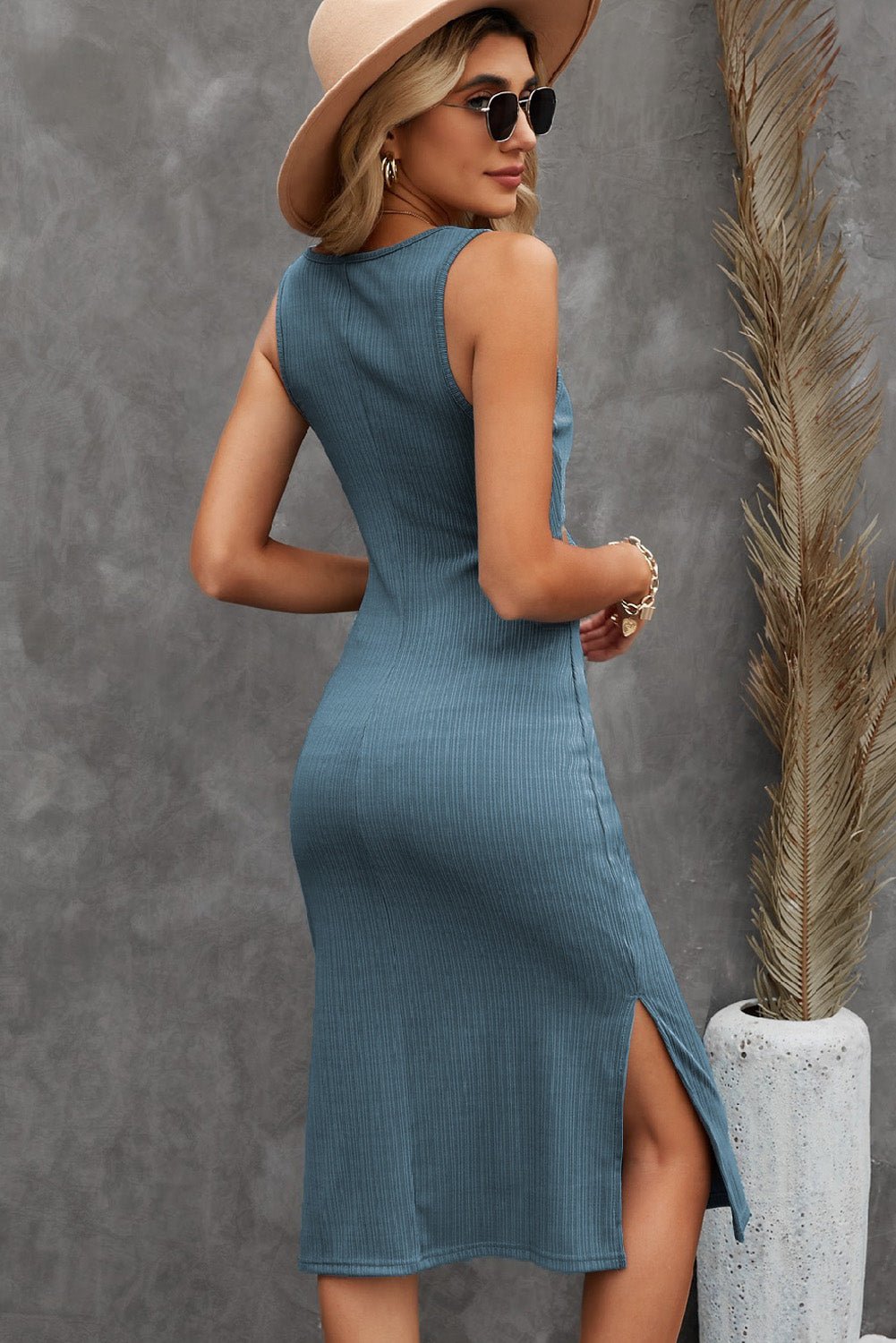 Crisscross Cutout Scoop Neck Slit Midi Dress - Fashion Girl Online Store