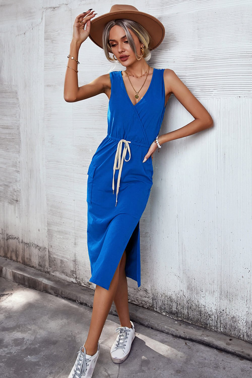 Debbie Drawstring Midi Dress in Royal Blue - Fashion Girl Online Store