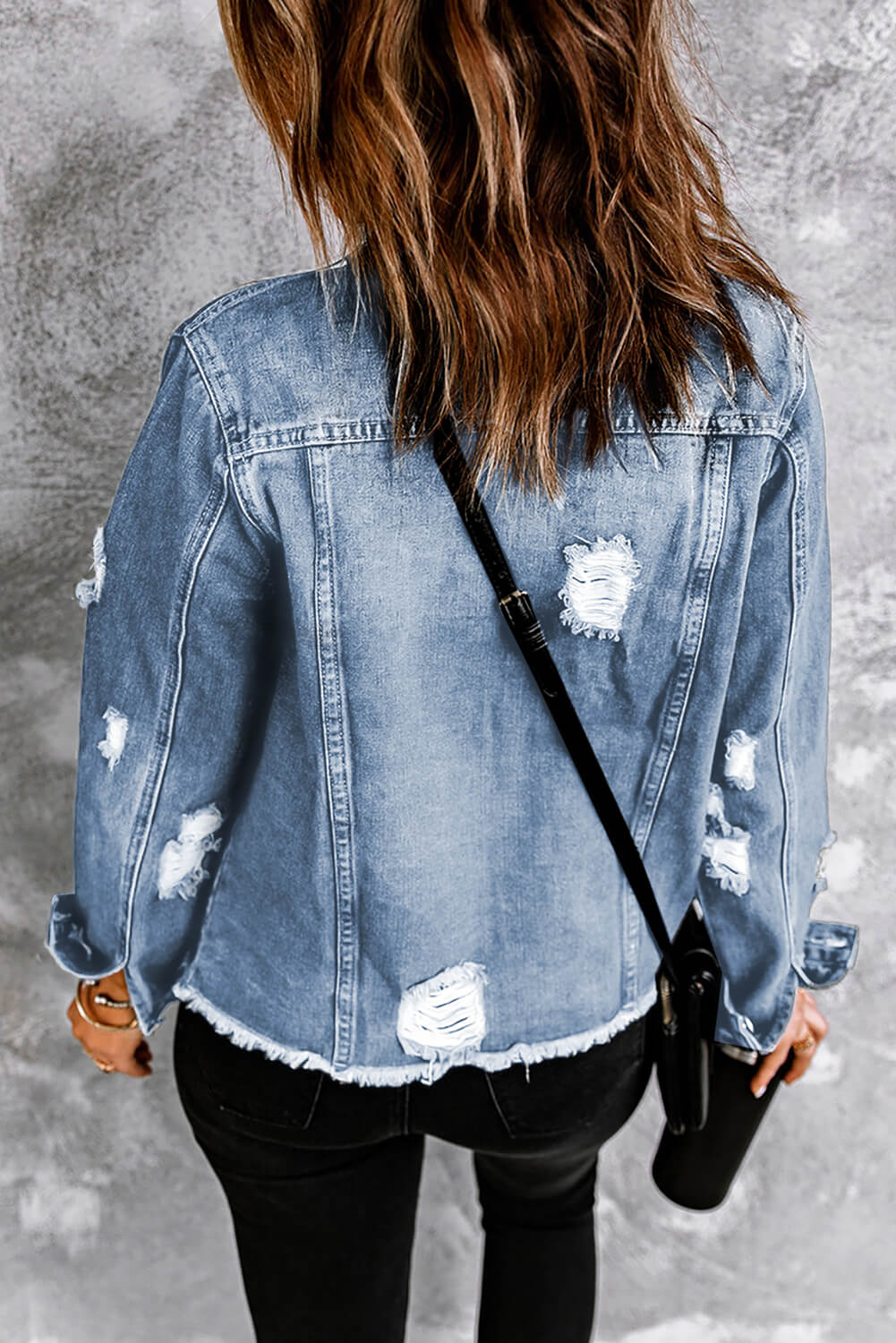 Distressed Raw Hem Denim Jacket - Fashion Girl Online Store