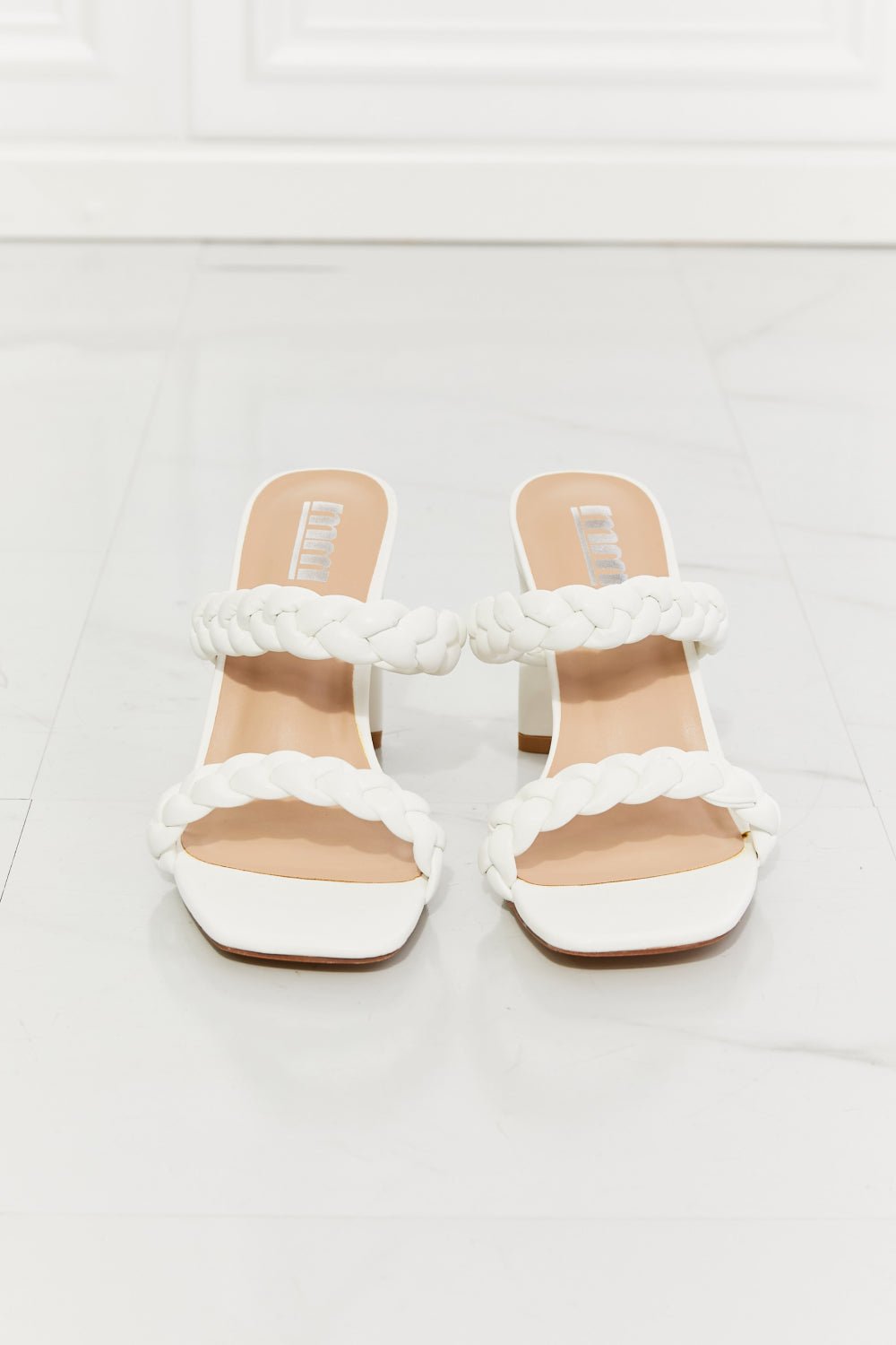 Double Braided Block Heel Sandal in White - Fashion Girl Online Store