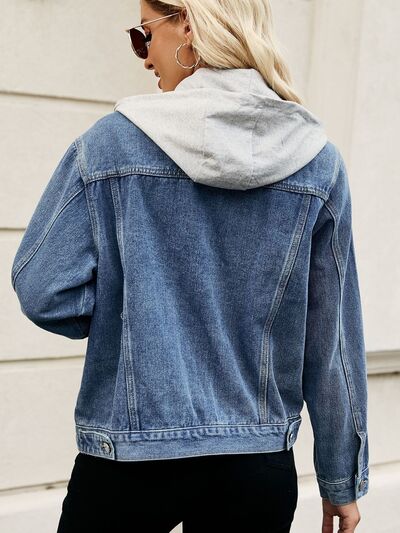 Drawstring Hooded Button Up Denim Jacket - Fashion Girl Online Store