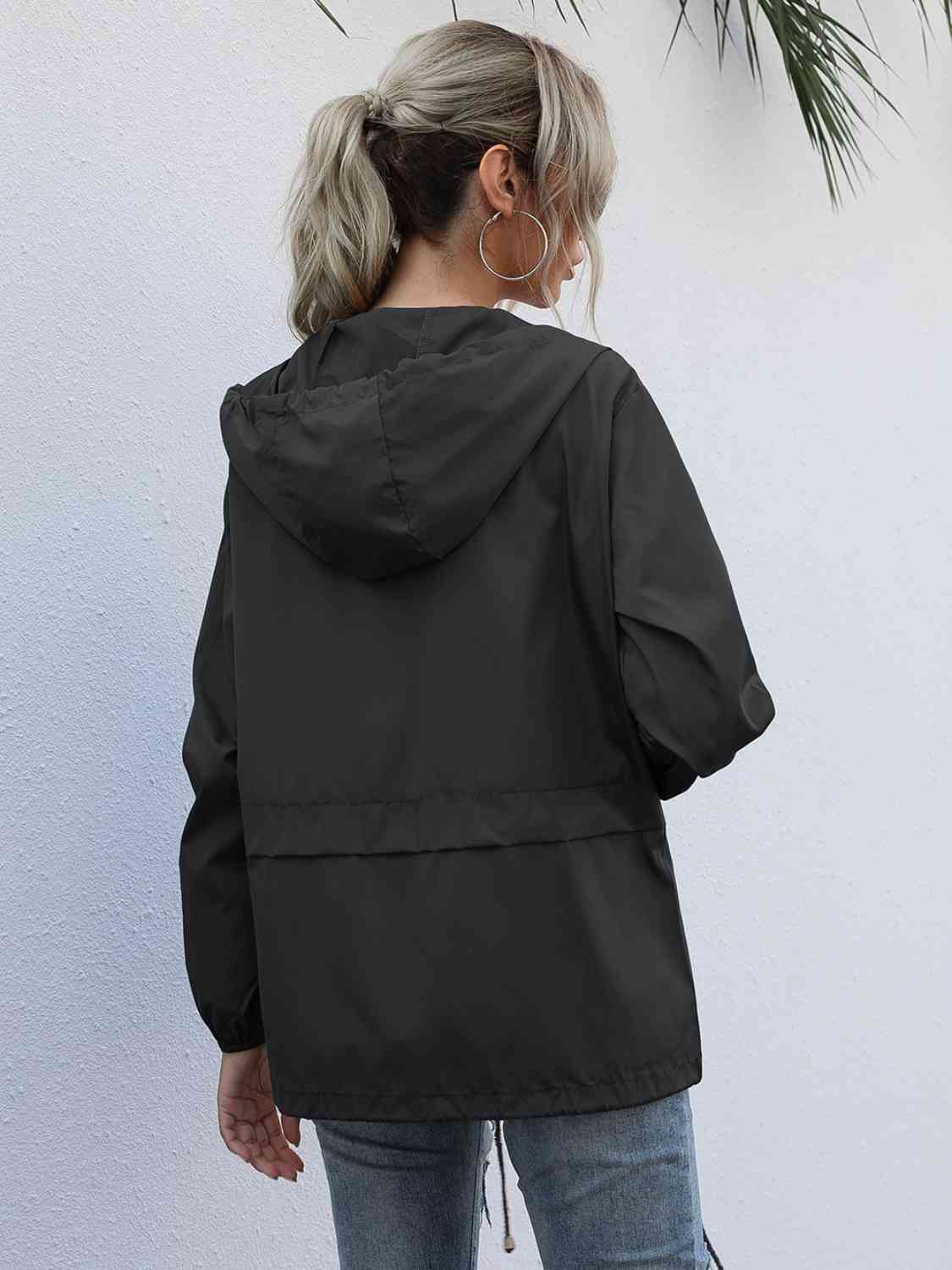 Drawstring Zip-Up Hooded Jacket - Fashion Girl Online Store