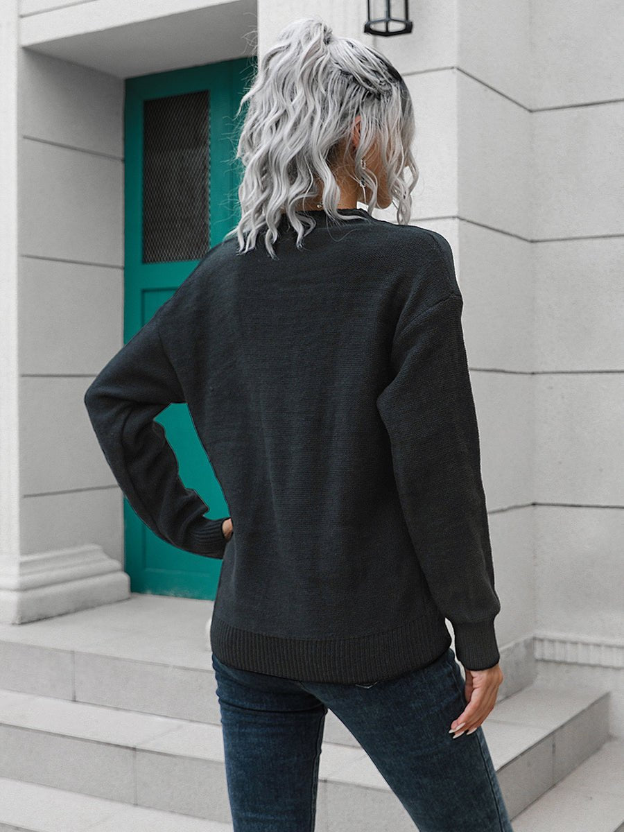 Dropped Shoulder Button Detail Sweater - Fashion Girl Online Store