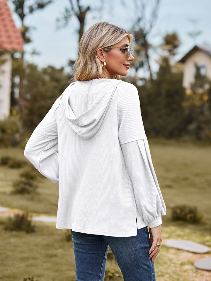 Dropped Shoulder Button-Down Hoodie - Fashion Girl Online Store