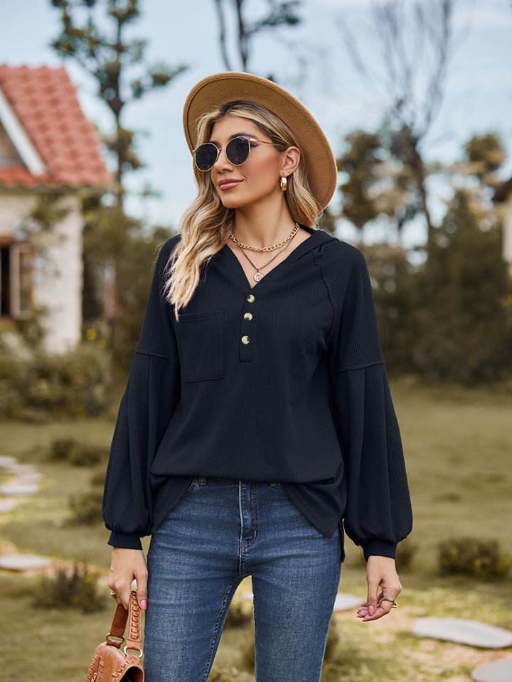 Dropped Shoulder Button-Down Hoodie - Fashion Girl Online Store