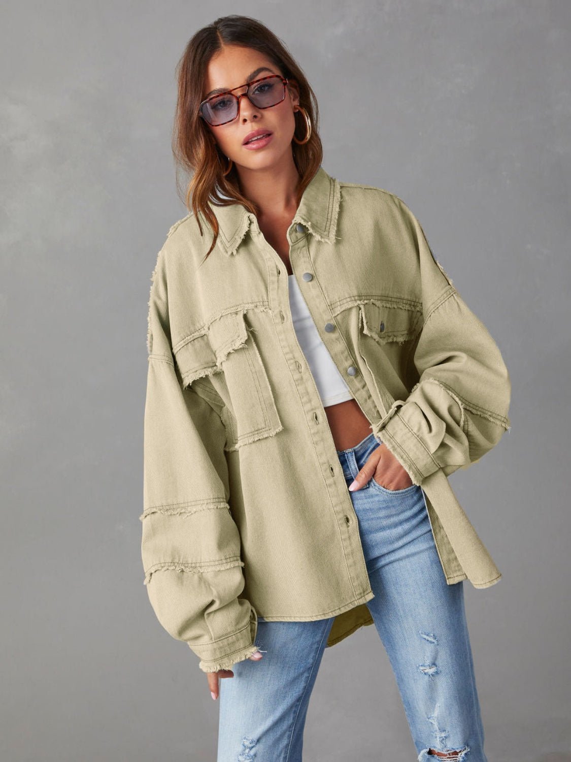 Dropped Shoulder Raw Hem Jacket - Fashion Girl Online Store