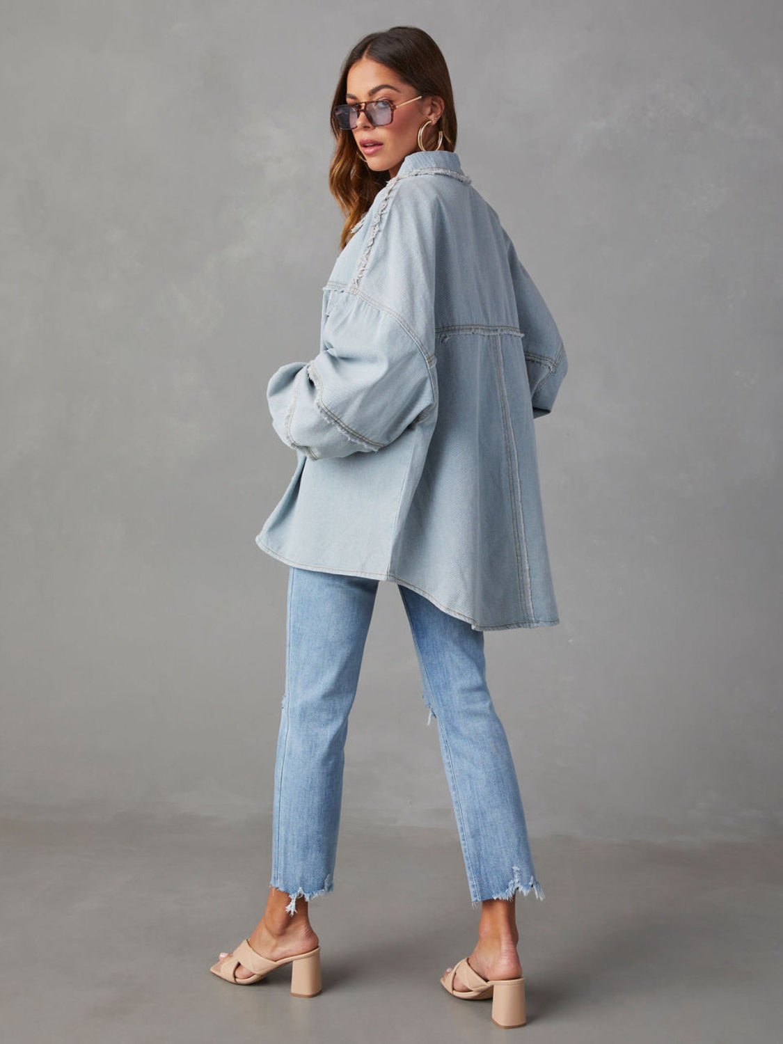 Dropped Shoulder Raw Hem Jacket - Fashion Girl Online Store