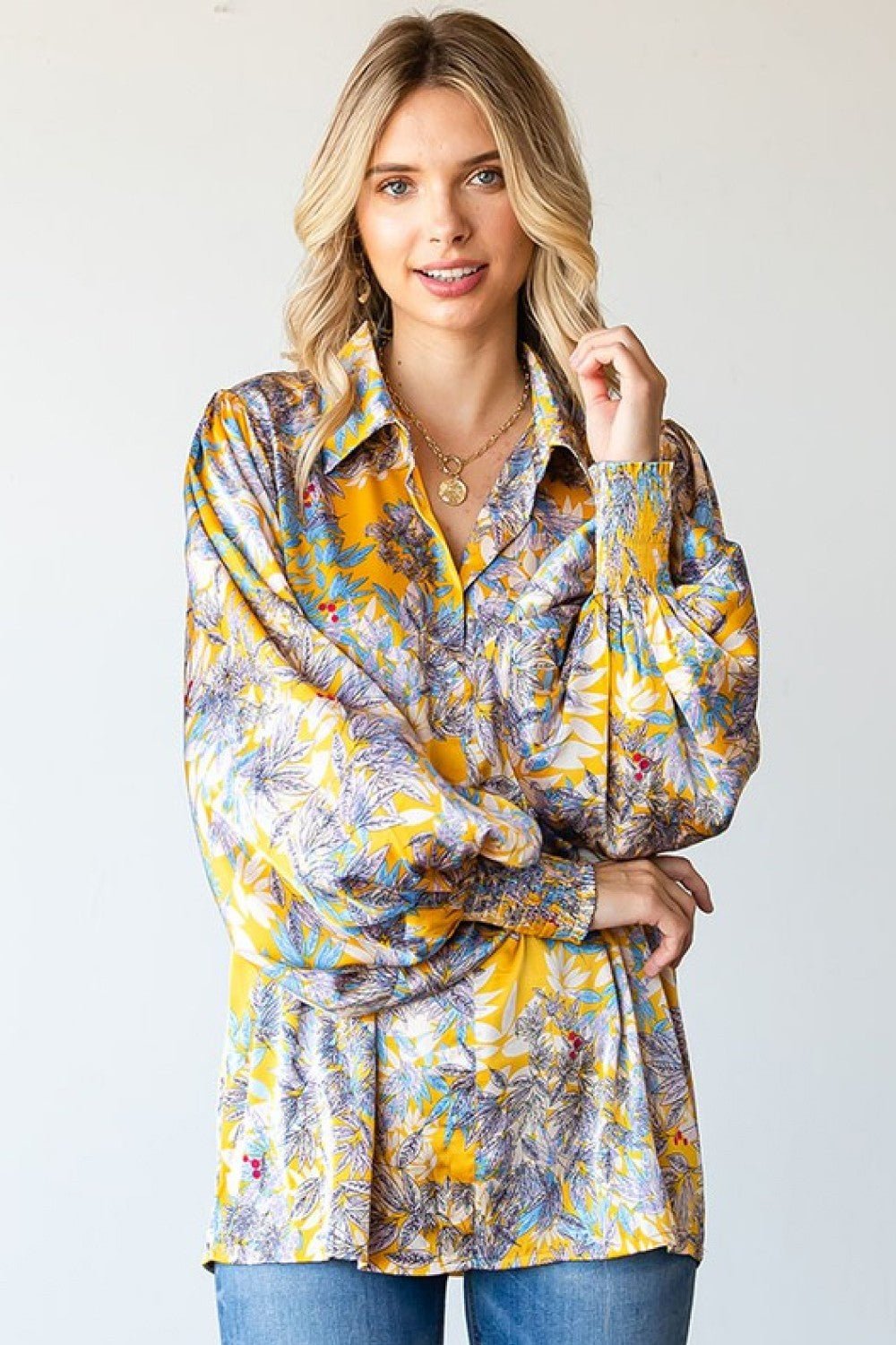 First Love Full Size Floral Lantern Sleeve Blouse - Fashion Girl Online Store