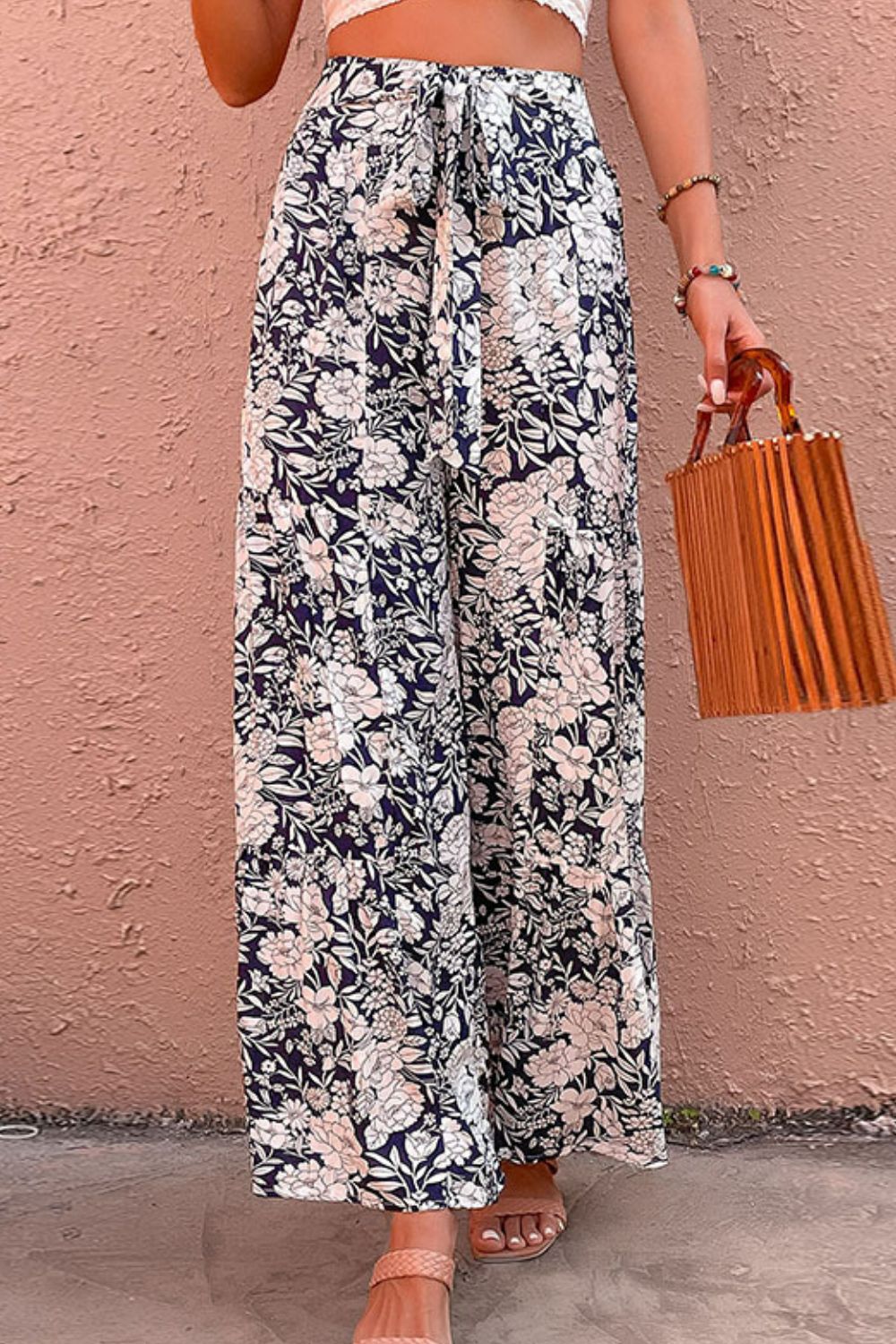 Floral Belted Wide Leg Pants - Fashion Girl Online Store