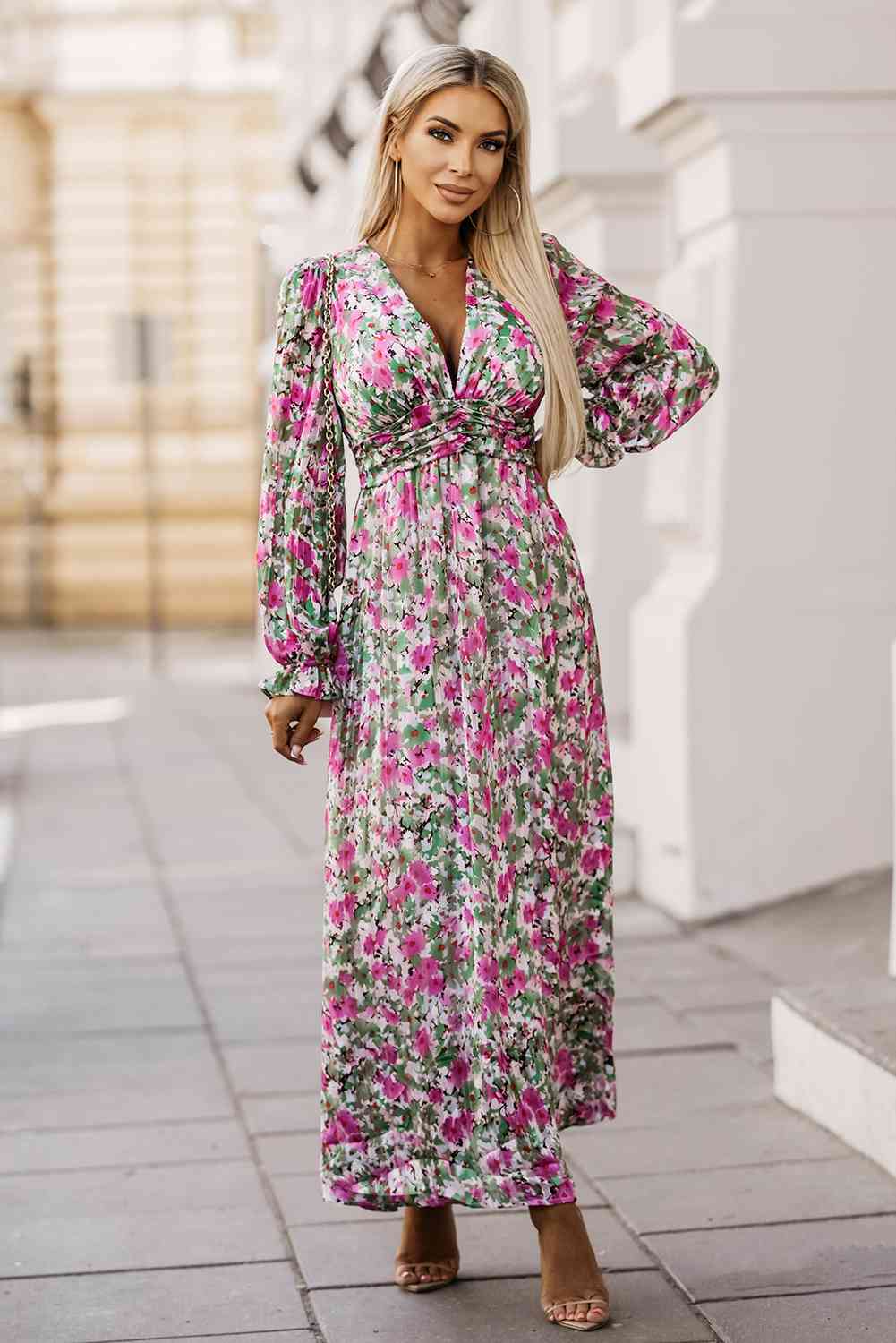 Floral Deep V Maxi Dress - Fashion Girl Online Store
