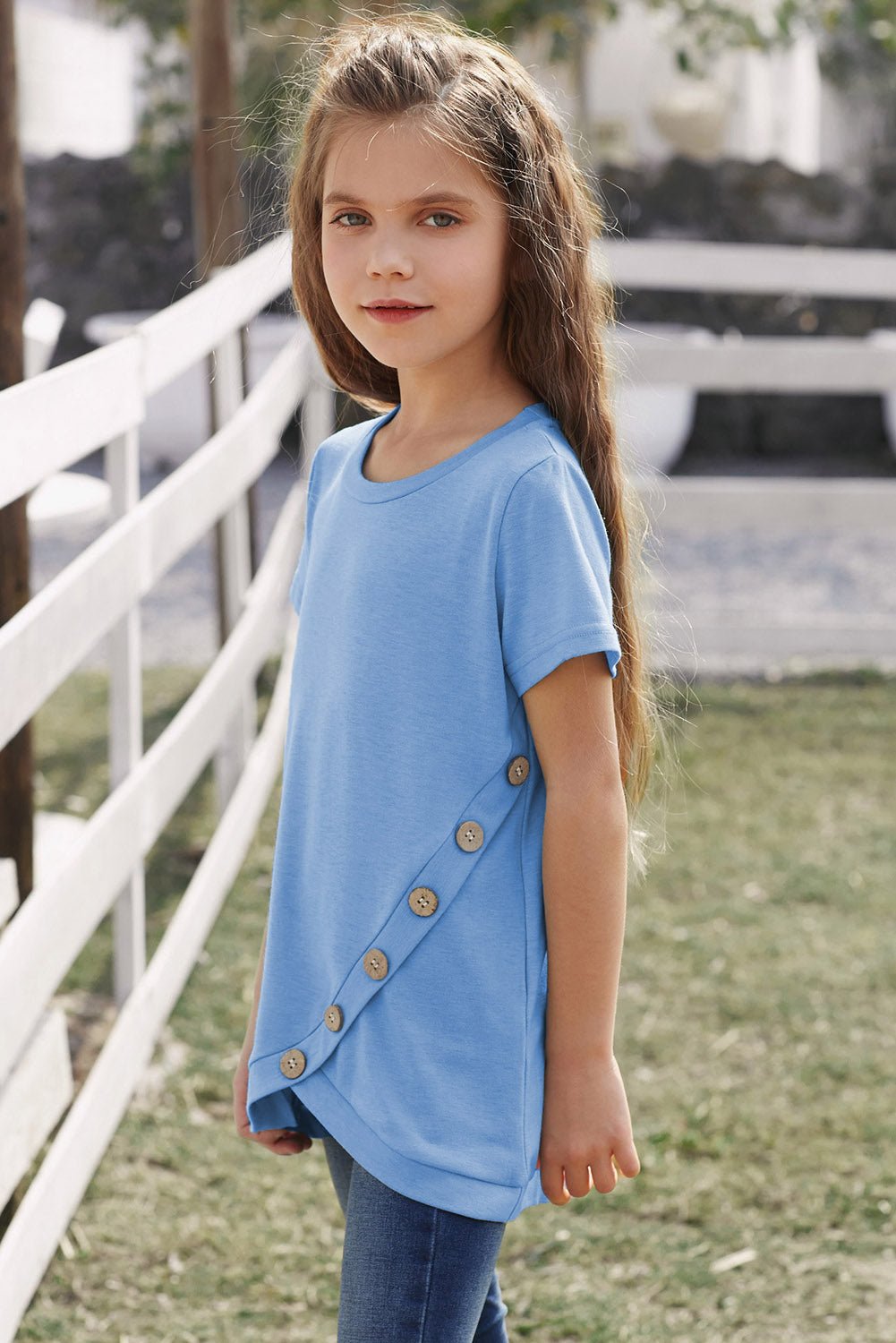 Girls Buttoned Tulip Hem T-Shirt - Fashion Girl Online Store