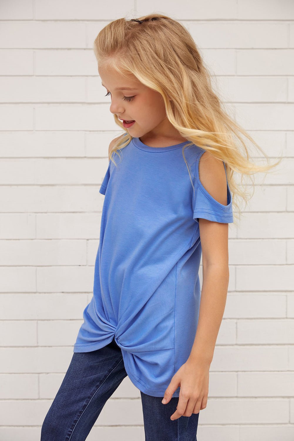 Girls Cold-Shoulder Twist Front T-Shirt - Fashion Girl Online Store