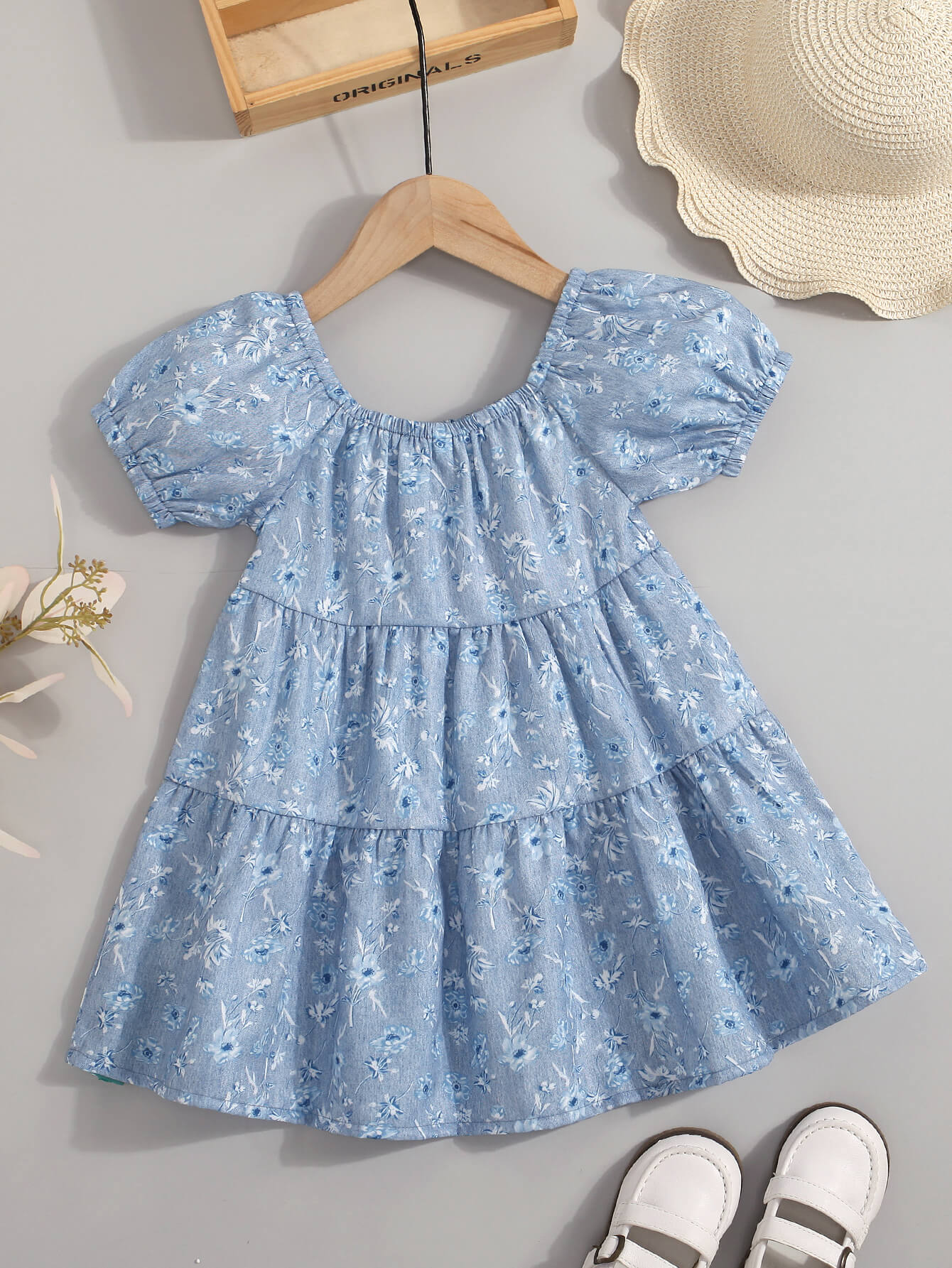 Girls Ditsy Floral Tiered Dress 1y-6y - Fashion Girl Online Store