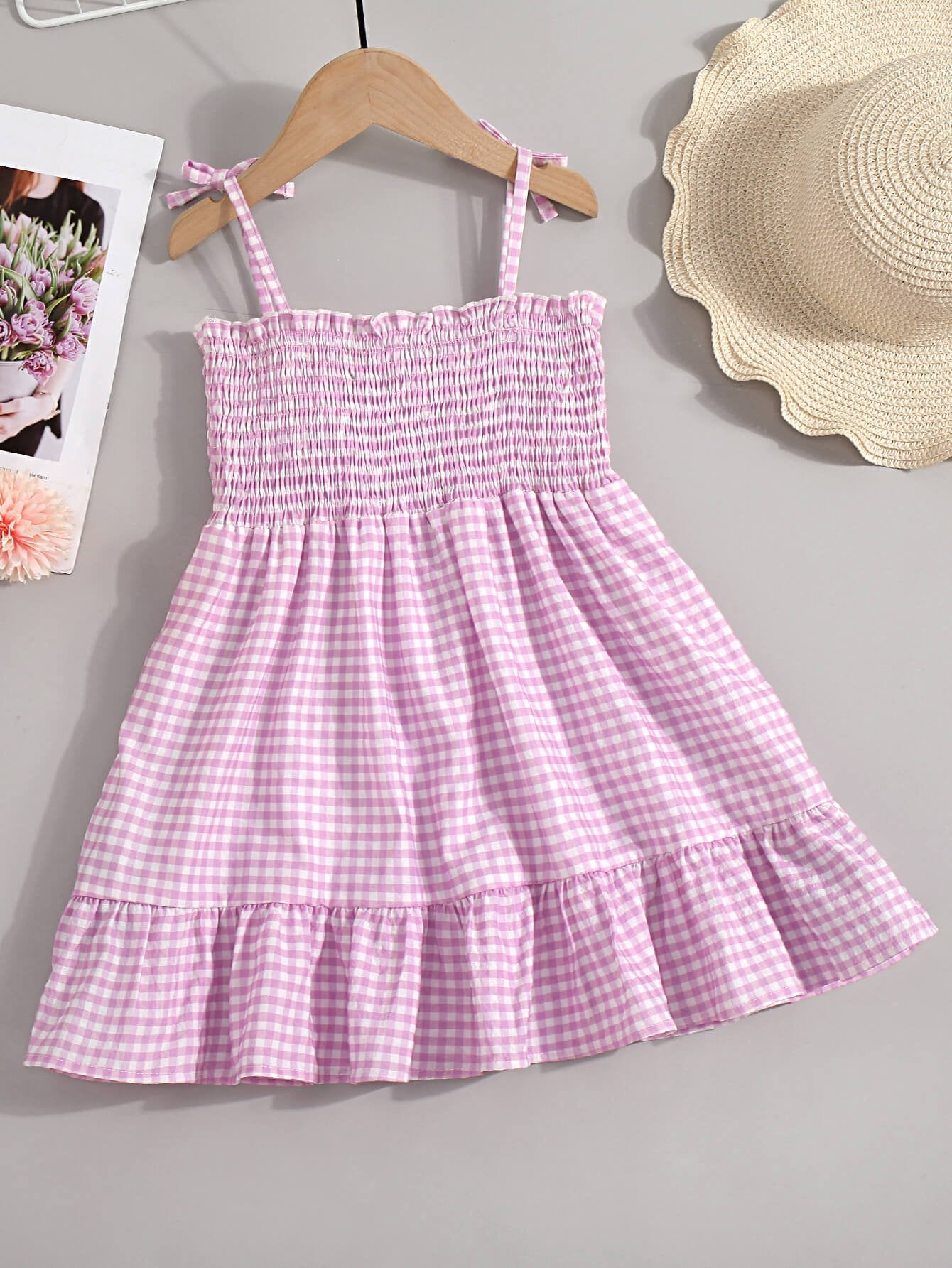 Girls Gingham Decorative Button Smocked Dress 1y-6y - Fashion Girl Online Store