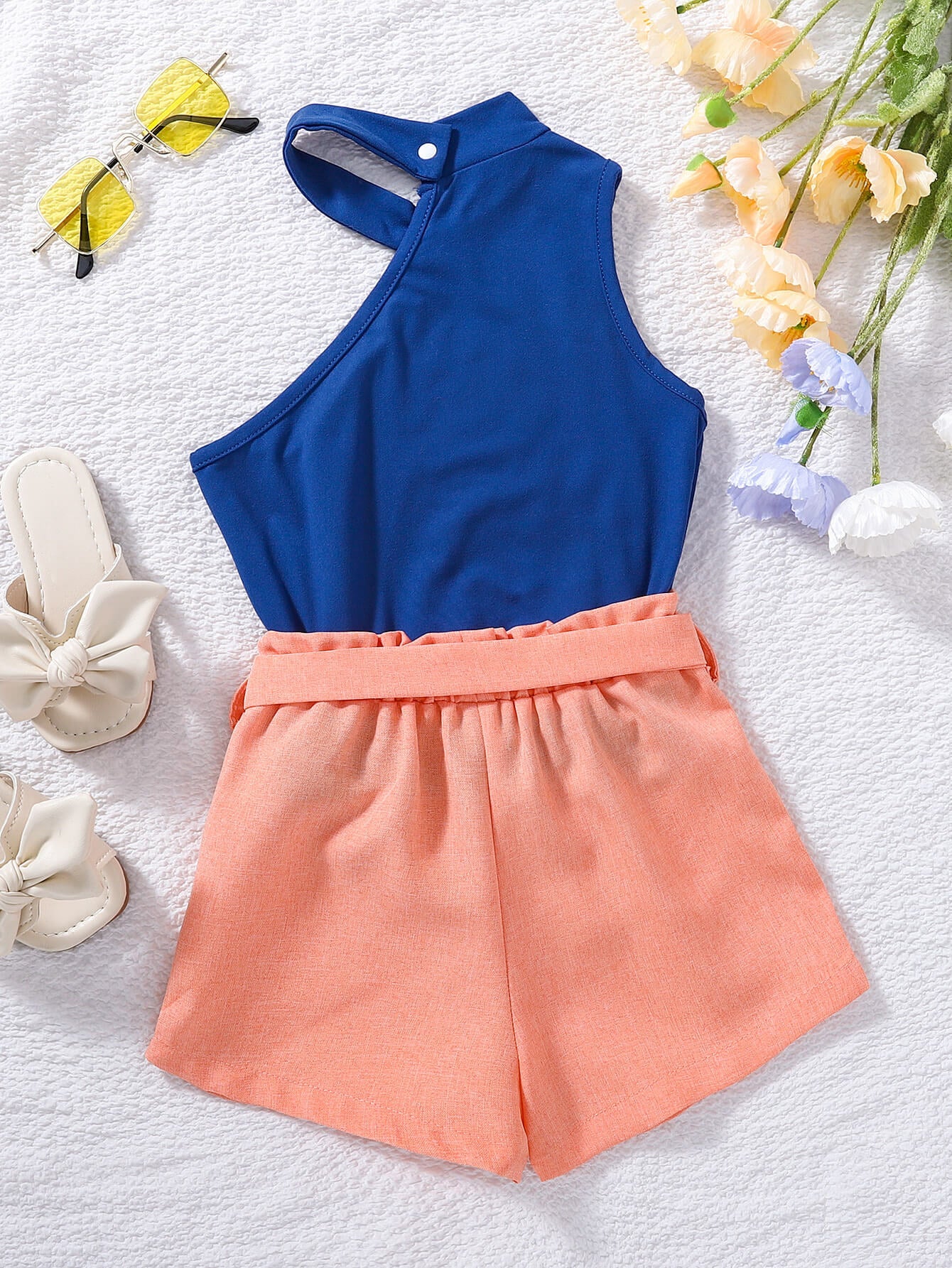 Girls One-Shoulder Top and Belted Shorts Set 1y-6y - Fashion Girl Online Store