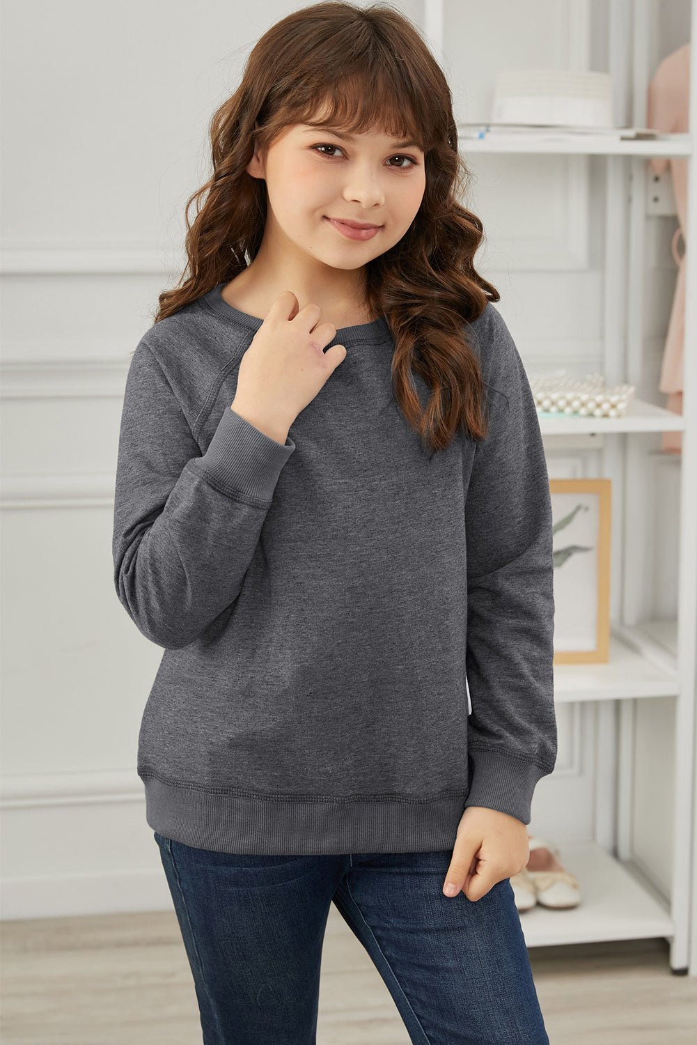 Girls Raglan Sleeve Ribbed Trim Sweatshirt - Fashion Girl Online Store