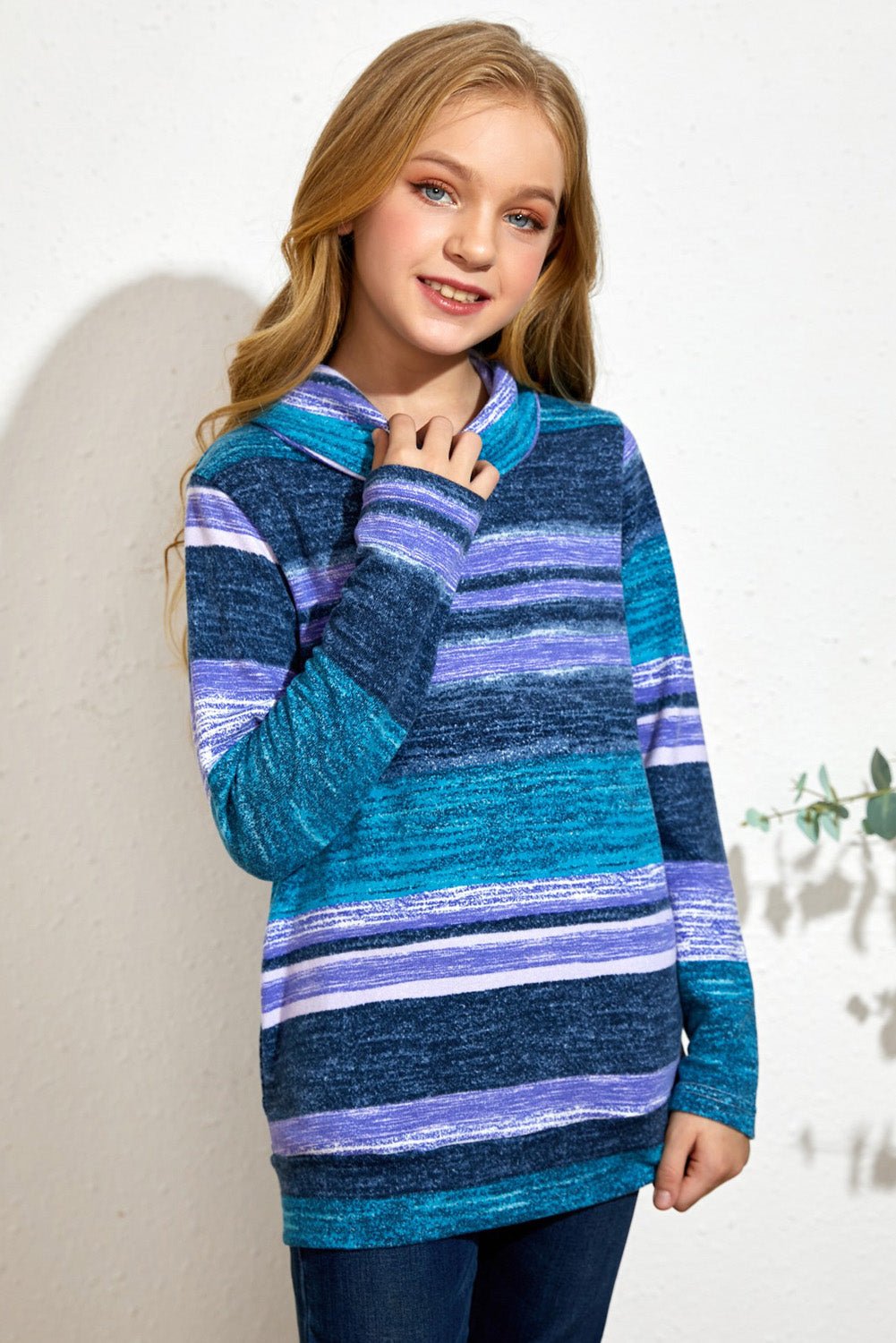 Girls Striped Cowl Neck Top with Pockets - Fashion Girl Online Store