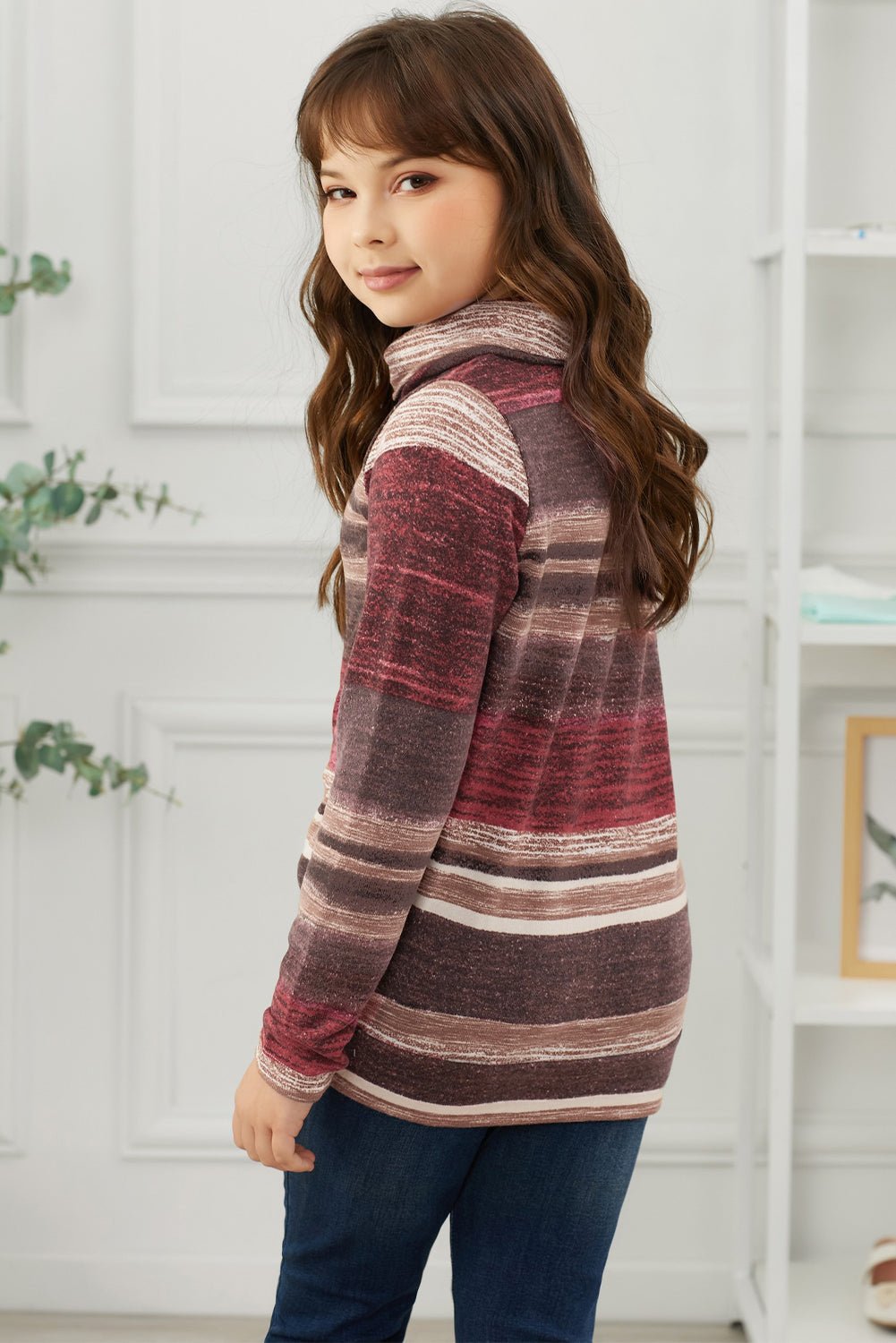 Girls Striped Cowl Neck Top with Pockets - Fashion Girl Online Store