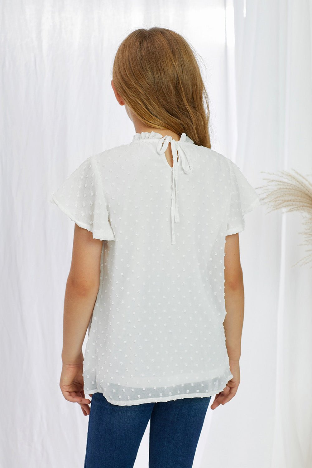 Girls Swiss Dot Smocked Flutter Sleeve Blouse - Fashion Girl Online Store