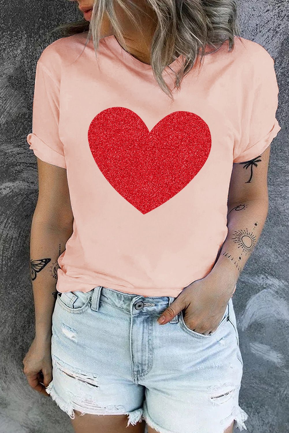 Glitter Heart Graphic T-Shirt - Fashion Girl Online Store