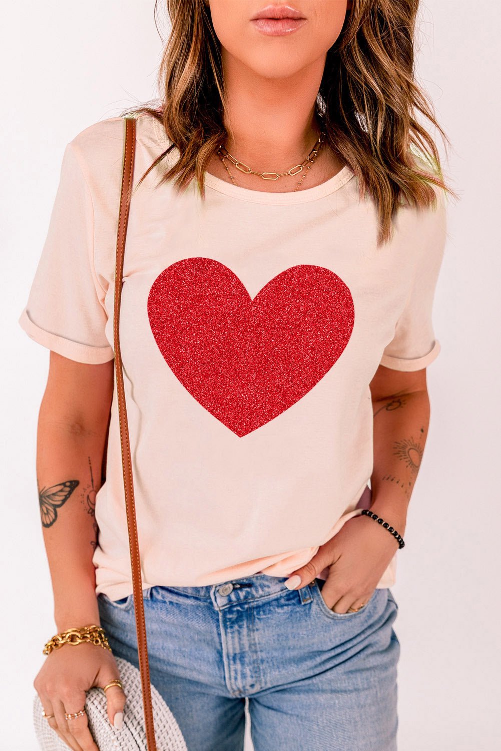 Glitter Heart Graphic T-Shirt - Fashion Girl Online Store