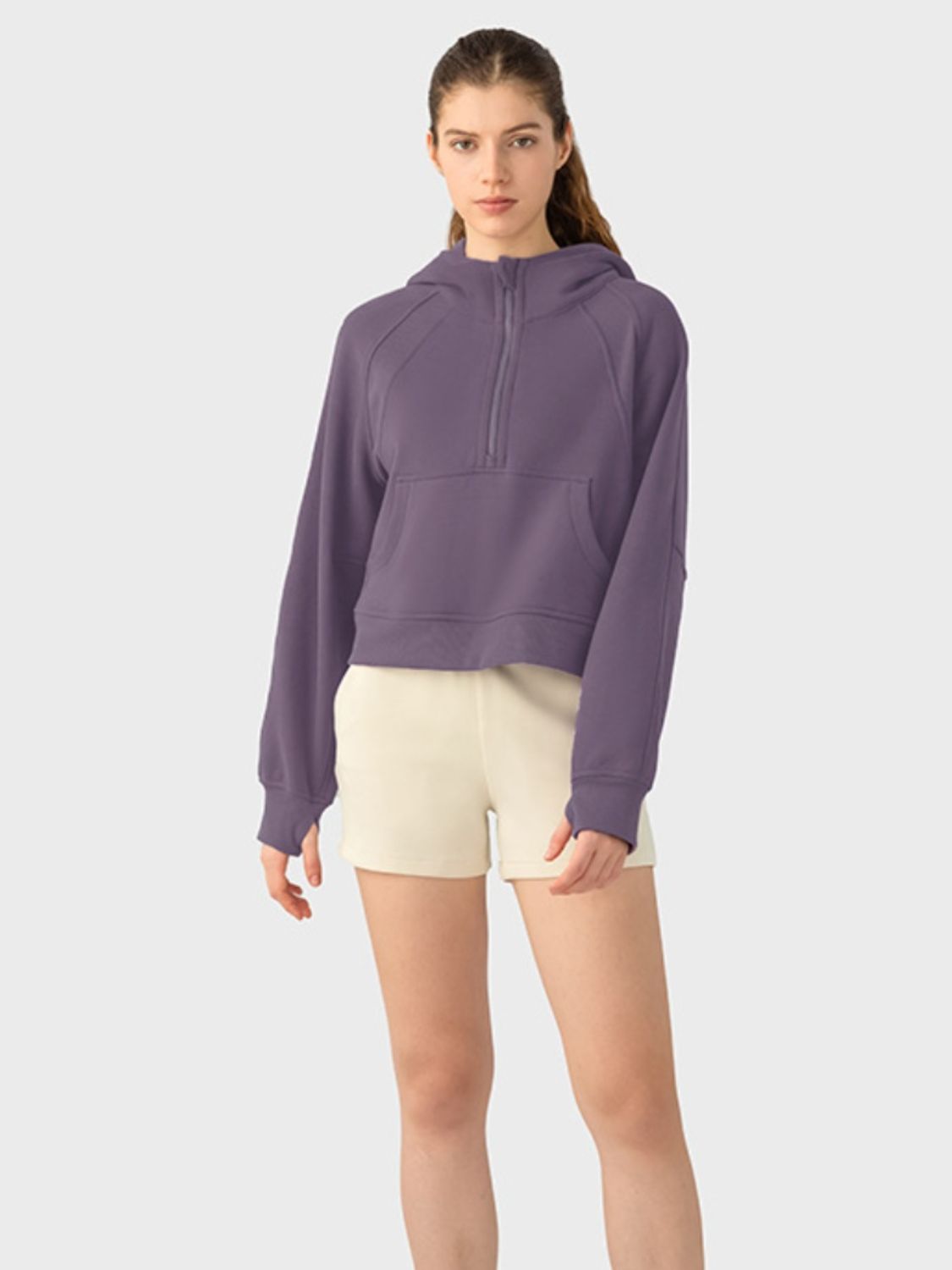 Half-Zip Long Sleeve Sports Hoodie - Fashion Girl Online Store