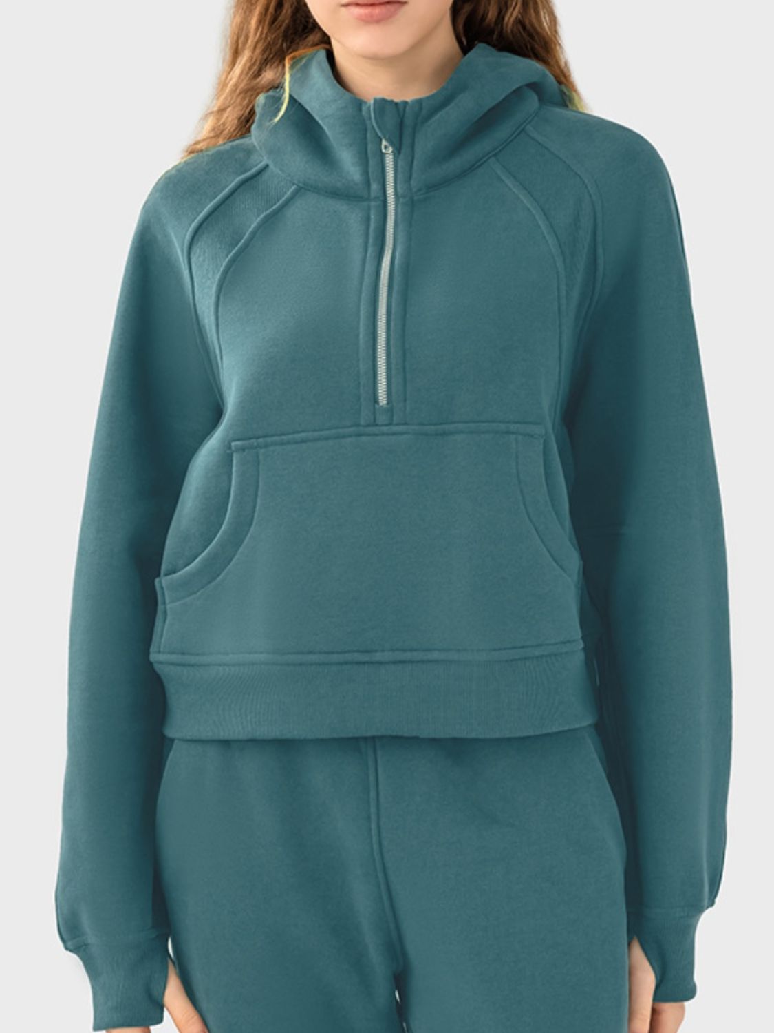 Half-Zip Long Sleeve Sports Hoodie - Fashion Girl Online Store