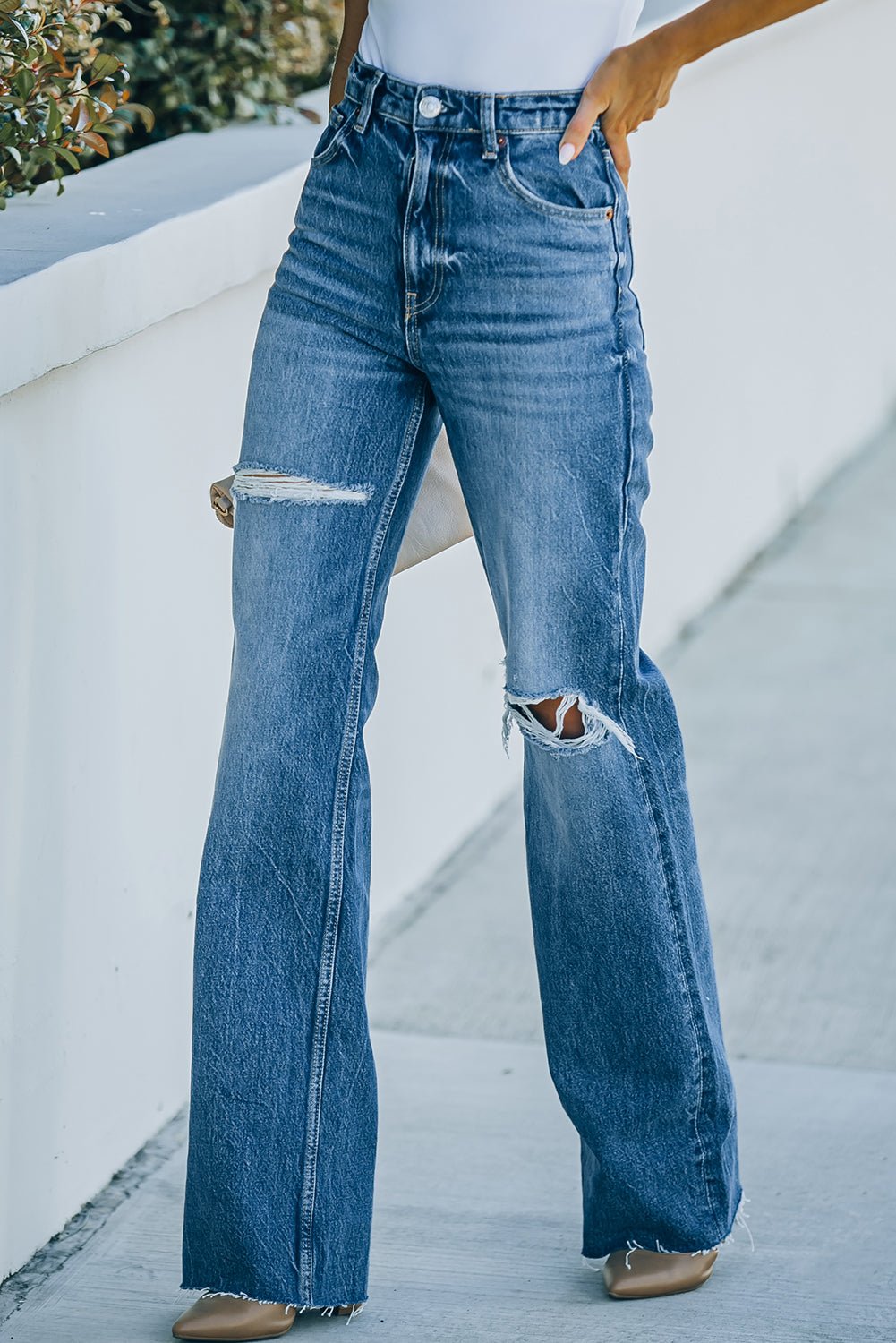High-Rise Distressed Raw Hem Jeans - Fashion Girl Online Store